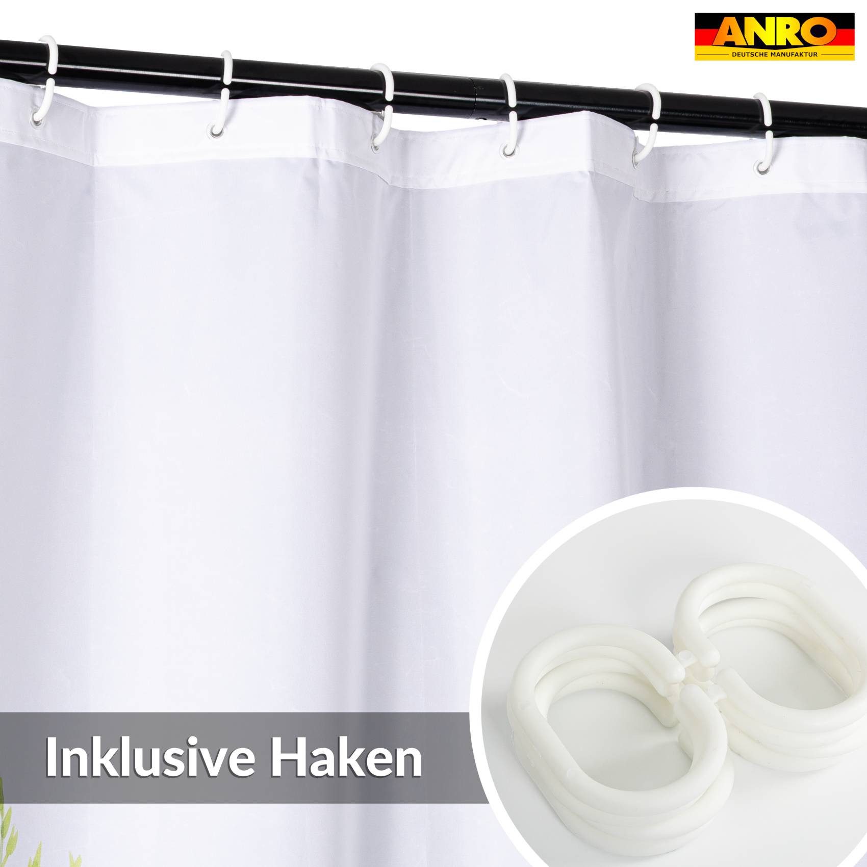ANRO Duschvorhang FASTY Gras Anti-Schimmel Polyester Badezimmervorhang Bad-Stoff Breite 120 cm (Packung, 1-tlg., Duschvorhang inkl. Aufhängeringe), robuster Vorhang Stangenaufhängung 120x200cm Naturmotiv Grün