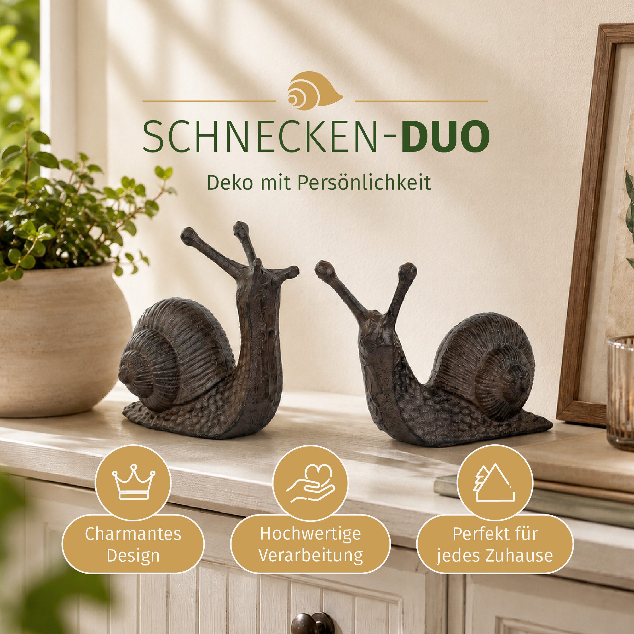 Moritz Gartenfigur Schnecken 2er Set Gusseisen B 17 cm braun Antik Optik Paar liegend – Bild 2 von 5