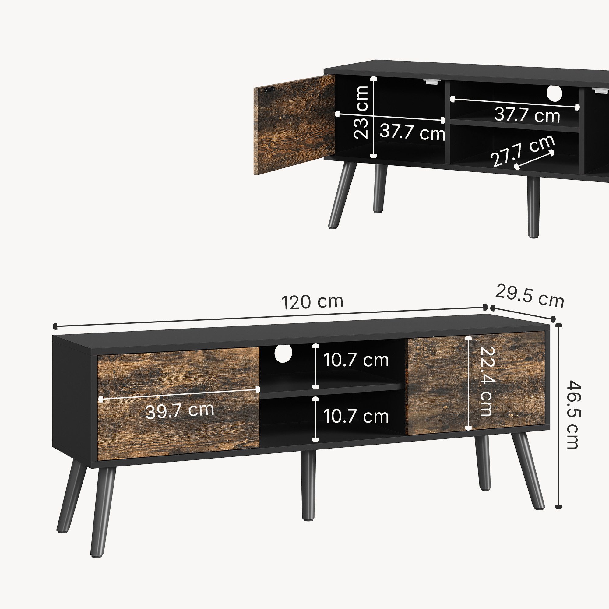 en.casa Lowboard, »Eskilstuna« Fernsehtisch 120x29,5x46,5cm Schwarz / Dunkler Holzton