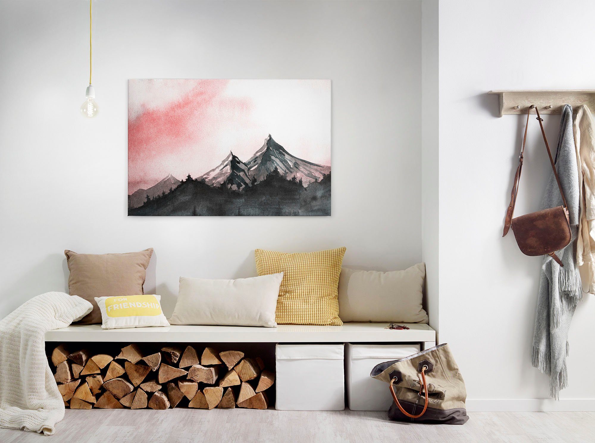 A.S. Création Leinwandbild Mountain Paint, Wald (1 St), Berg Bild Landschaft Keilrahmen rot, weiß, schwarz