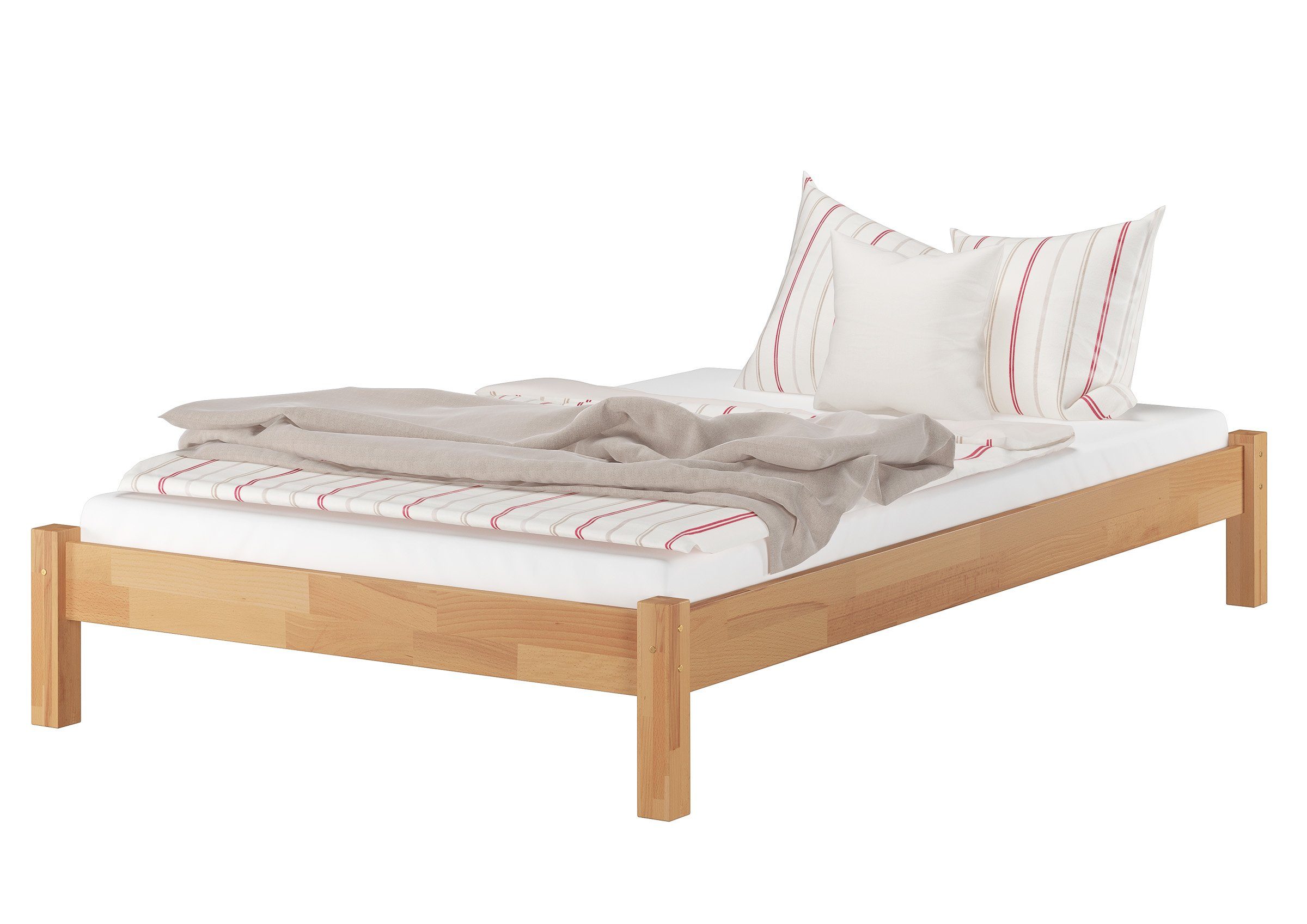 ERST-HOLZ Bettgestell Schönes Einzelbett 120 x 220 cm in Buche Massiv in Überlänge, Buche farblos lackiert