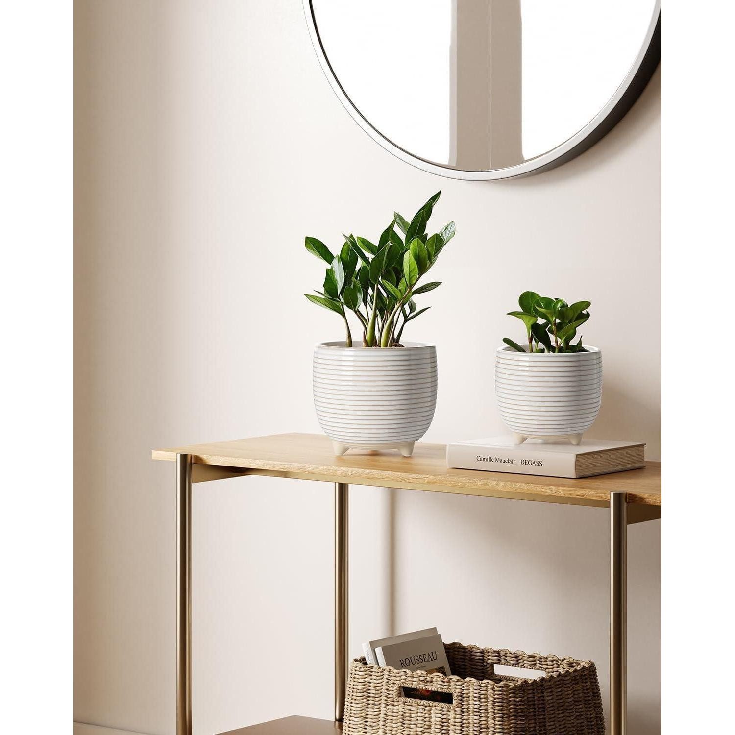 LuxusKollektion Blumentopf Blumentopf Keramik 12cm 16cm 2er Abflussloch Füße Reaktive Glasur Weiß