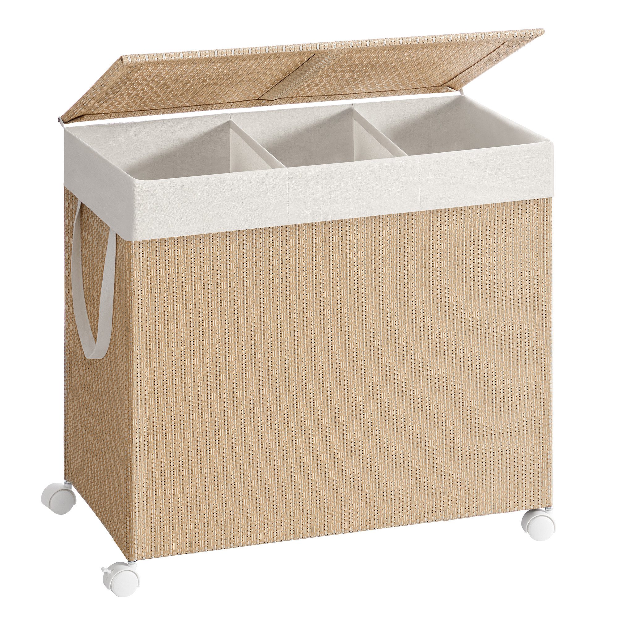 SONGMICS HOME Wäschekorb, Wäschekorb 2/3 Fächer, Wäschesammler 100/140 L, auf Rollen, mit Deckel