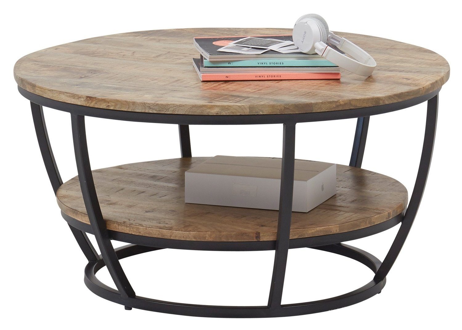 Stolkom Sp.z.o.o. Couchtisch JAMBI, Mangoholz massiv, Ø 87 cm, mit Ablage, günstig online kaufen