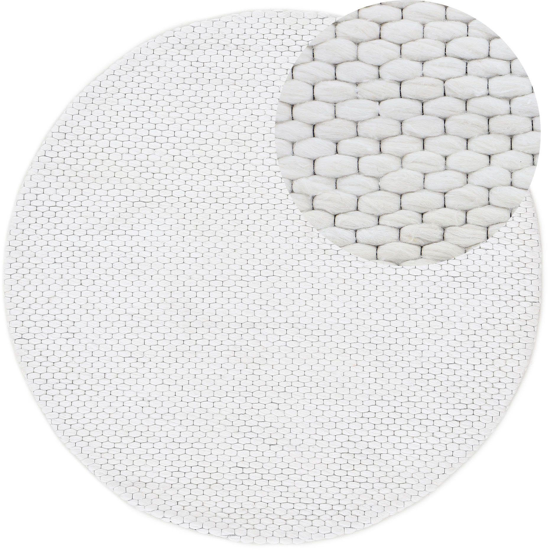 carpetfine Wollteppich Sina, rund, Höhe: 14 mm, grobe Struktur, Zeitloses Design, reine Wolle, Wohnzimmer. Reduzierter Preis € 99,99. Unverbindliche Preisempfehlung € 129,99