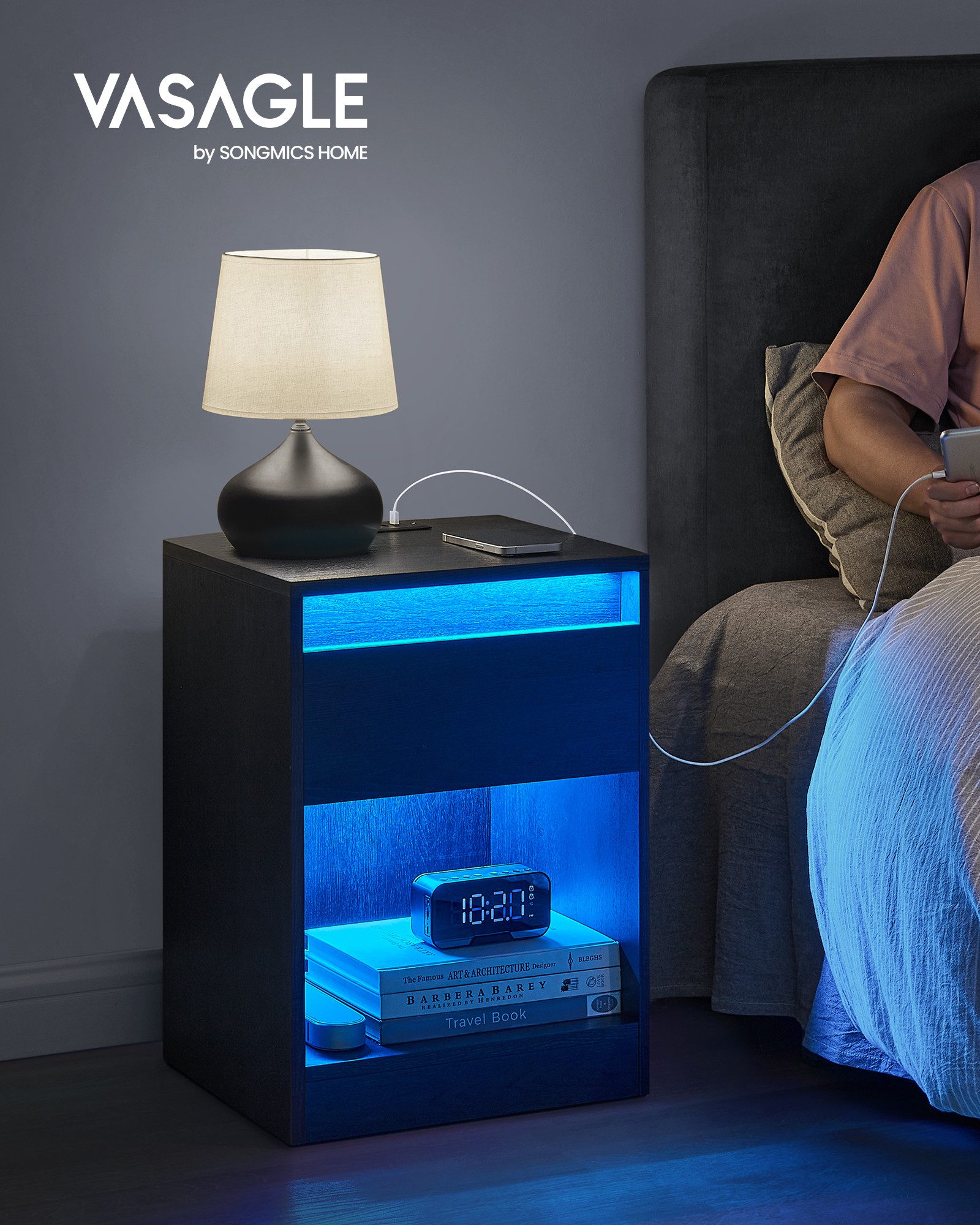 VASAGLE Nachttisch (1-St), mit einstellbarer LED-Beleuchtung, Beistelltisch günstig online kaufen