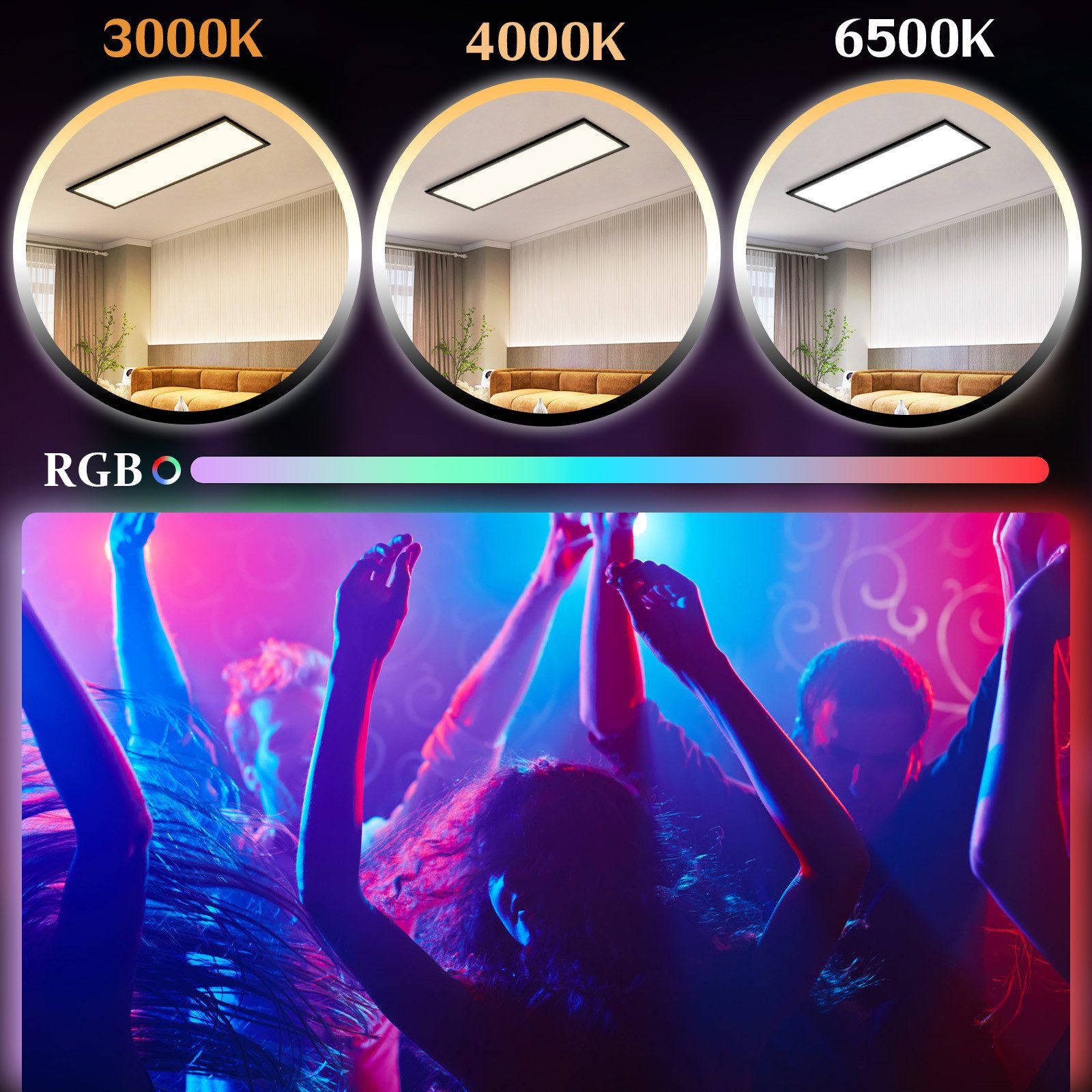 Nettlife LED Panel RGB Dimmbar 120x30 Fernbedienung 36W Wohnzimmer Lang Tageslichtlampe, Dimmbar, LED fest integriert, Farbwechsel, für Werkstatt Flur Wohnzimmer Esszimmer
