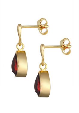 Elli Premium Paar Ohrstecker Hänger Tropfen Granat Rot 925 Silber vergoldet