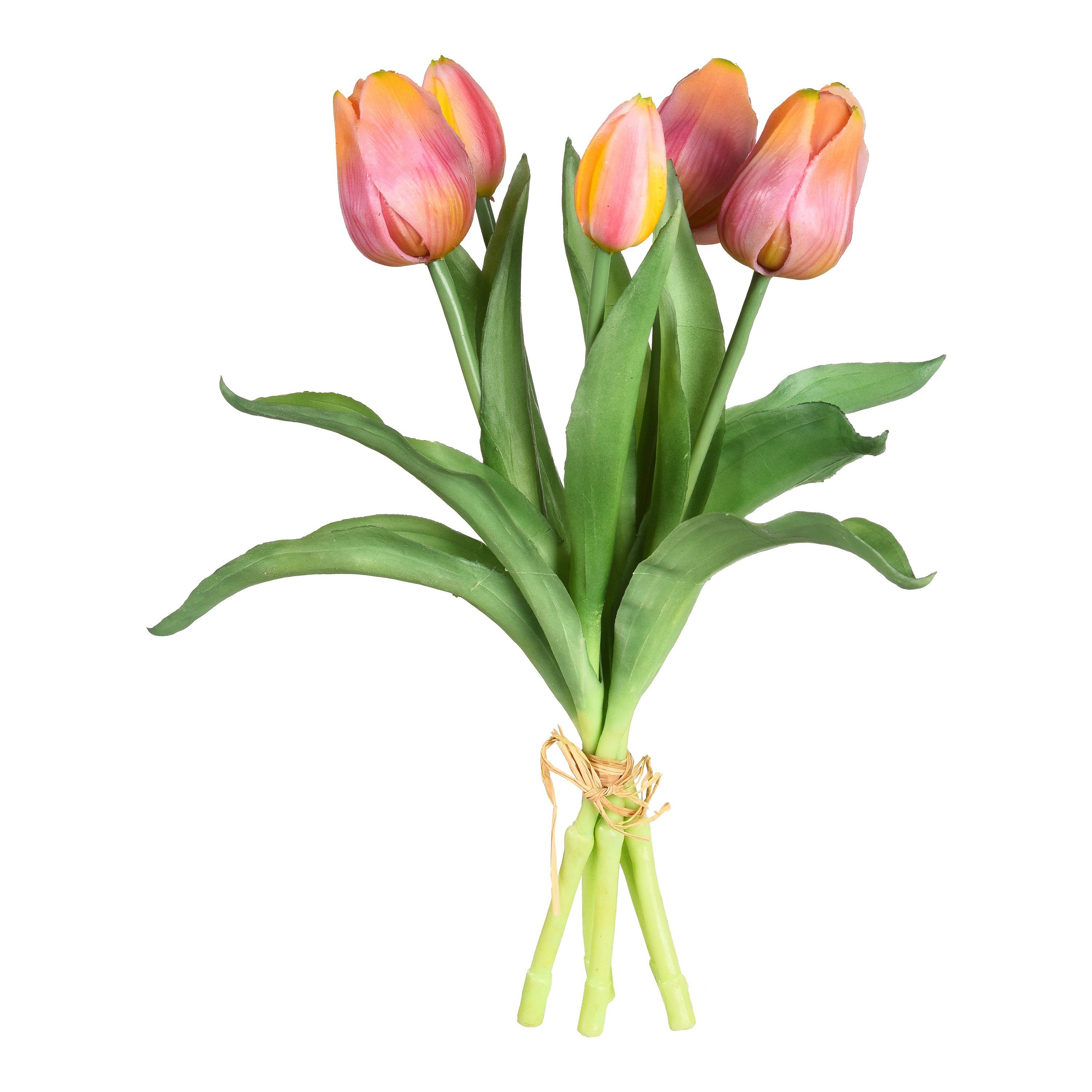 Kunstblume Kunstblumenbund Tulpe, Depot, aus Polyvinylchlorid, Eisen, Papier, L 28 Zentimeter Pfirsich