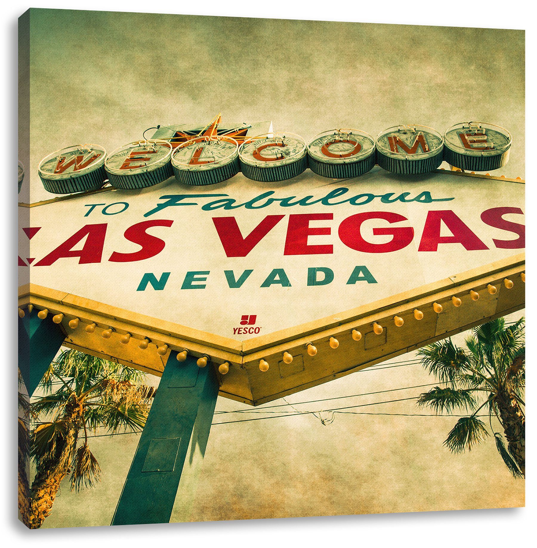 Pixxprint Leinwandbild Las Vegas Ortsschild, Las Vegas Ortsschild (1 St), Leinwandbild fertig bespannt, inkl. Zackenaufhänger | Leinwandbilder