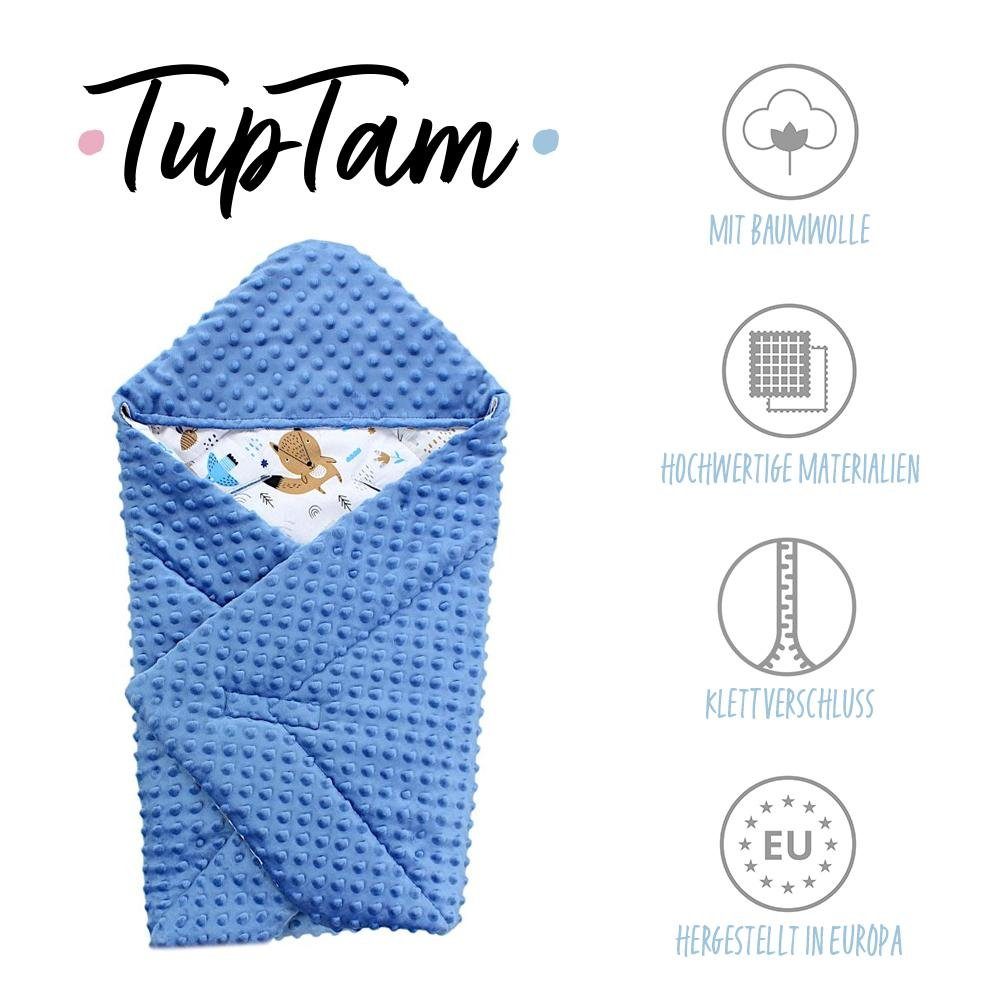 Baby Einschlagdecke TupTam Minky, Wattiert Winter Einschlagdecke für Bärchen Jeansblau Babyschale /