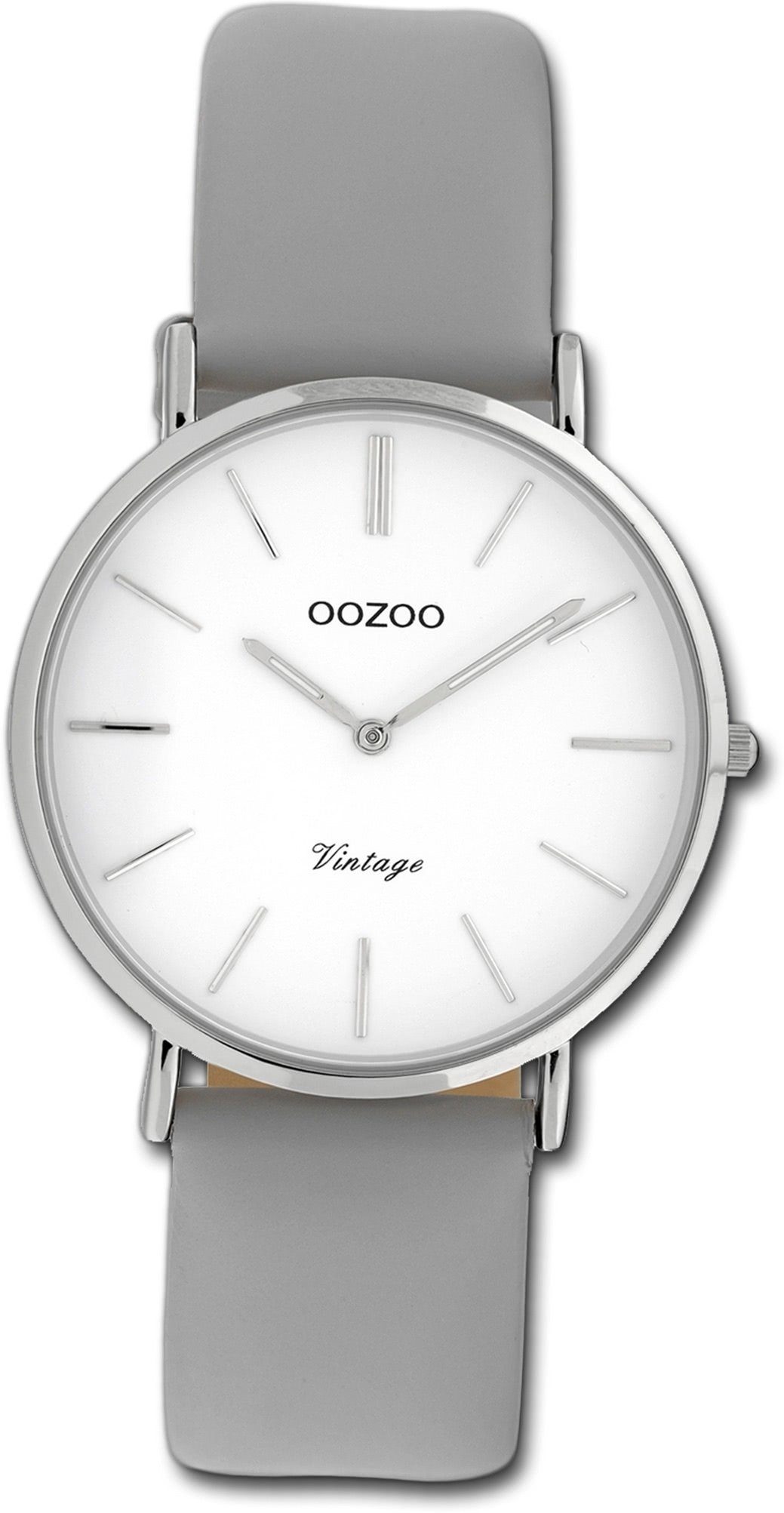 OOZOO Quarzuhr Oozoo Leder Damen Uhr C20082 Analog, Damenuhr Lederarmband grau, rundes Gehäuse, mittel (ca. 32mm)