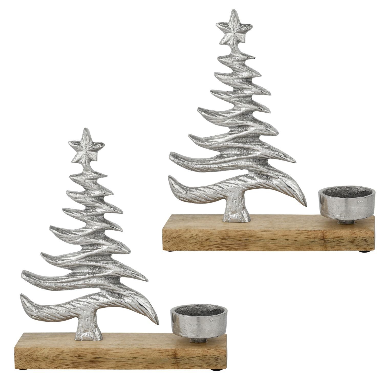 Marrakesch Orient & Mediterran Interior Teelichthalter Teelichthalter Xmas 2 Silber 2er Set Aluminium Holzsockel 20cm (2 St), Handarbeit
