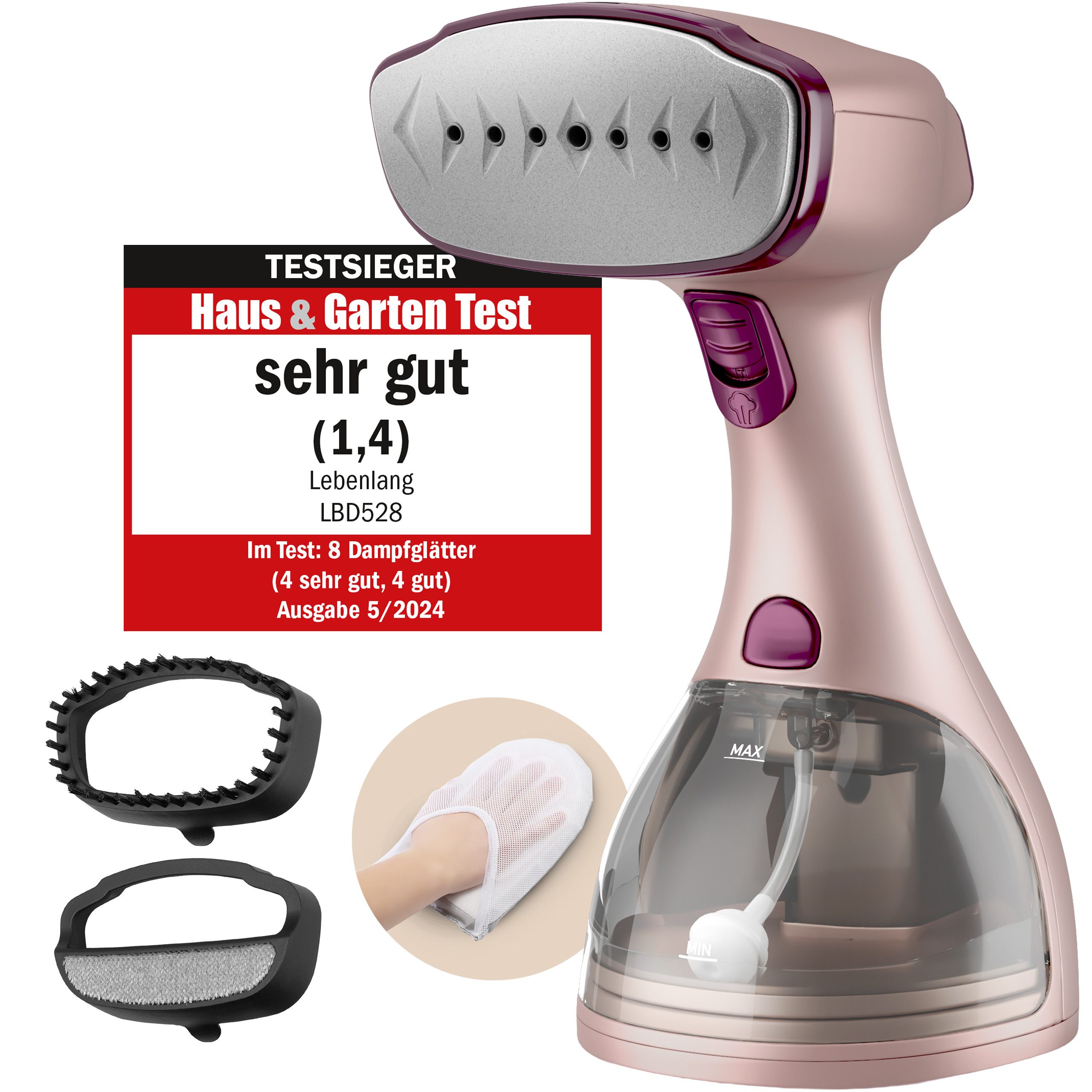 Lebenlang Dampfbügeleisen Steamer Dampfglätter für Kleidung Hand Dampfbürste, 1500,00 W, Inkl. Bügelhandschuh,