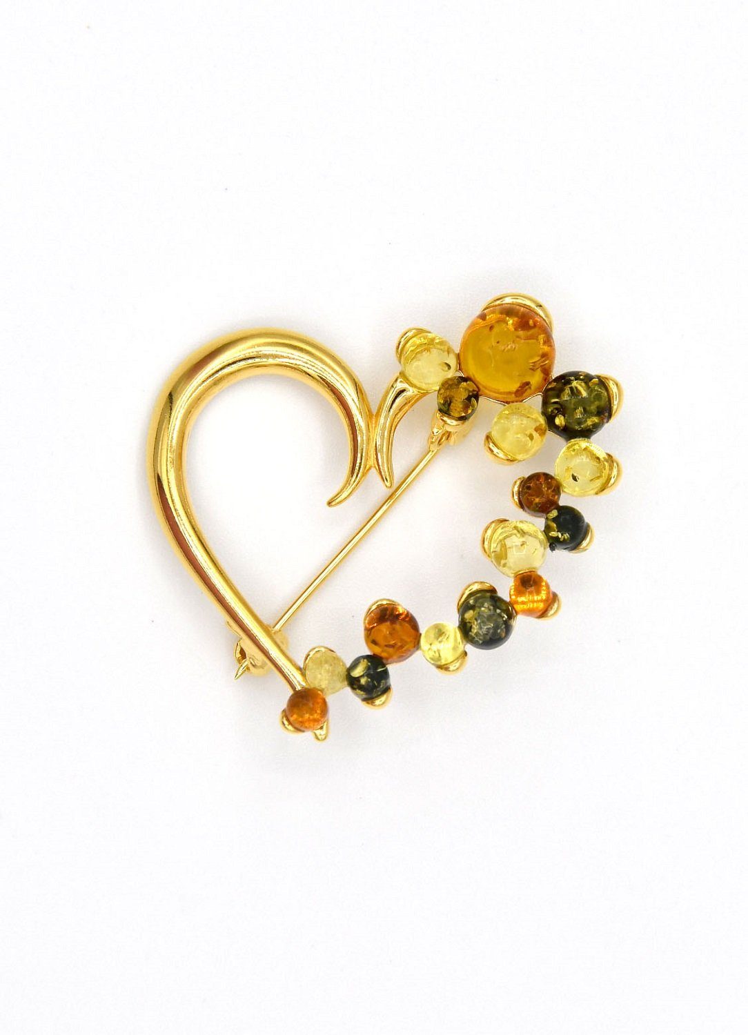 MyBer® Brosche Bernstein Brosche Bernsteinbrosche Herz, Sterling Silber 925 vergoldet 3,5cmx3,5cm PMBER12_Gold