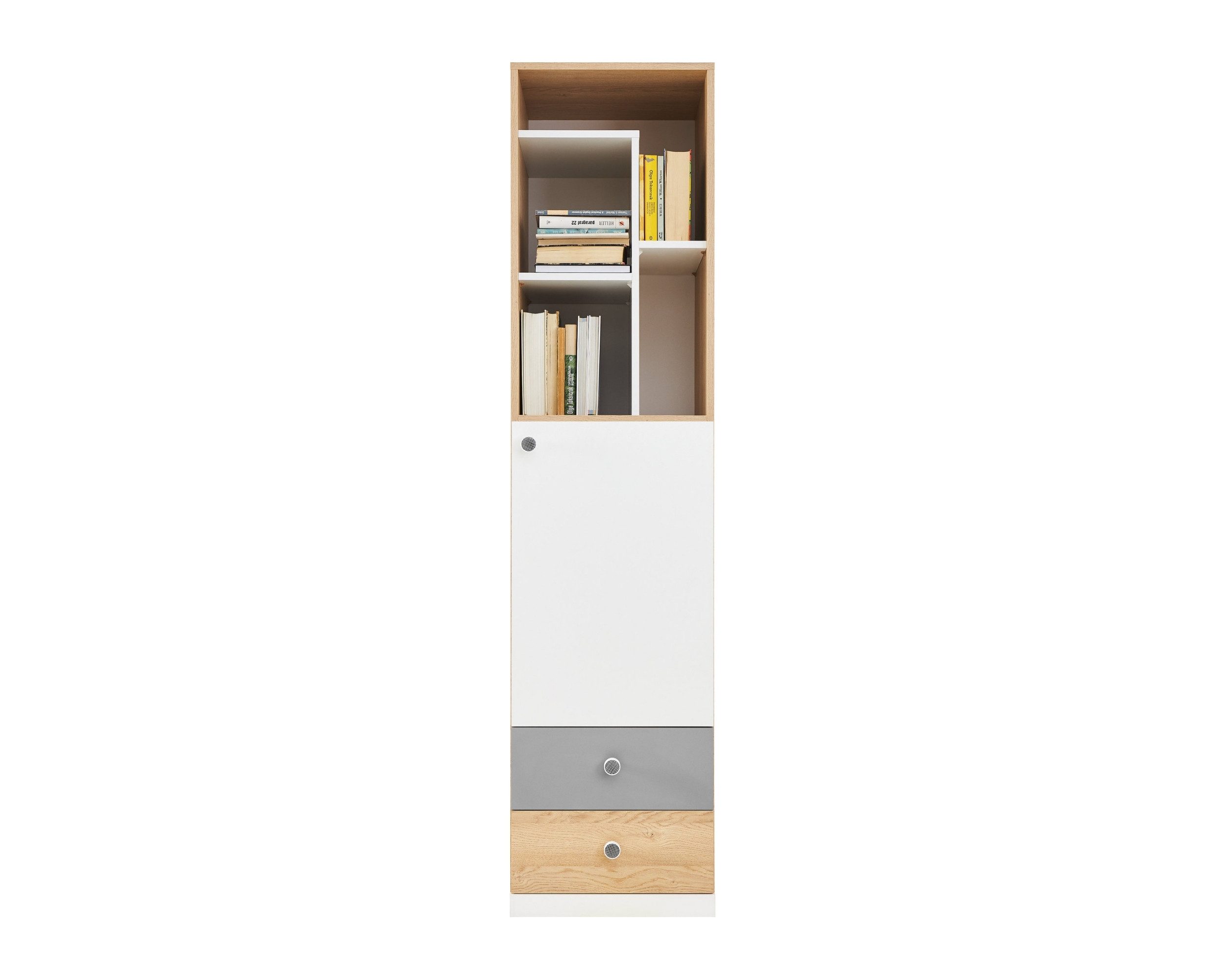 Deine Möbel 24 Kinderregal POKO 05 45 / 190 / 50 cm [B/H/T], in Biskuiteiche / Weiß Lux / Grau