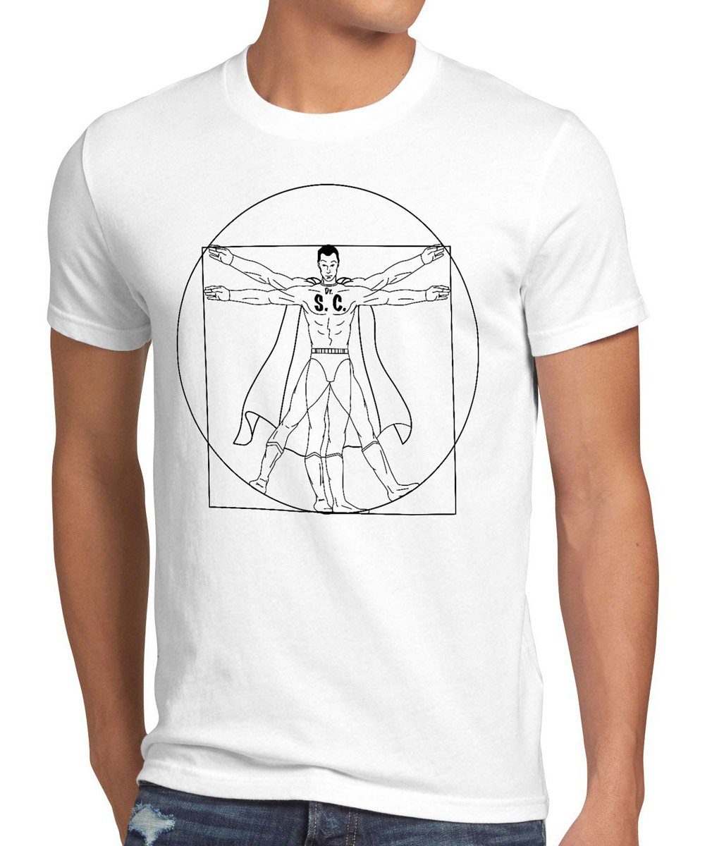 style3 Print-Shirt Herren T-Shirt Vinci theory Cooper Da big weiß Sheldon bang Vitruvianischer Mensch