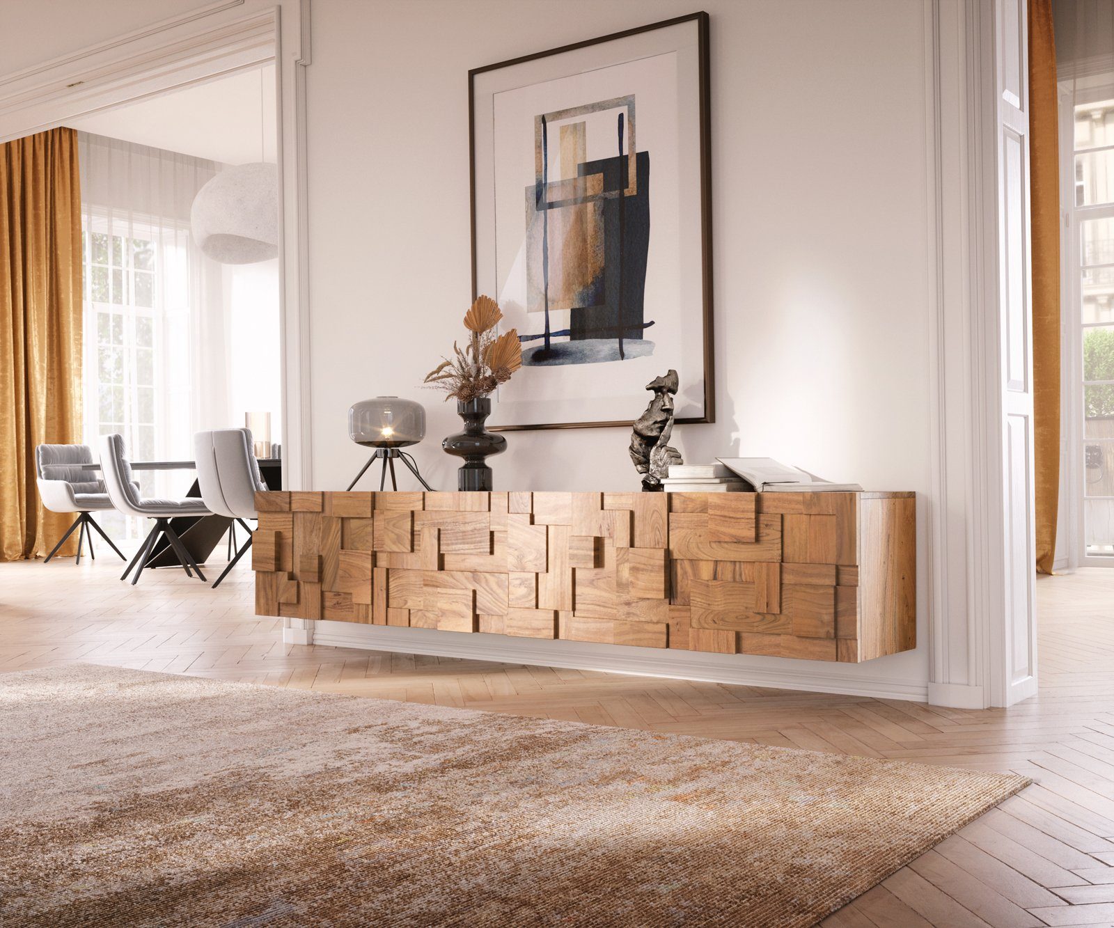 DELIFE Lowboard Puzzle, Akazie Natur 220 günstig online kaufen