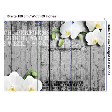 wandmotiv24 Fototapete Grau Holz weiße Orchidee, glatt, Wandtapete, Motivtapete, matt, Vliestapete