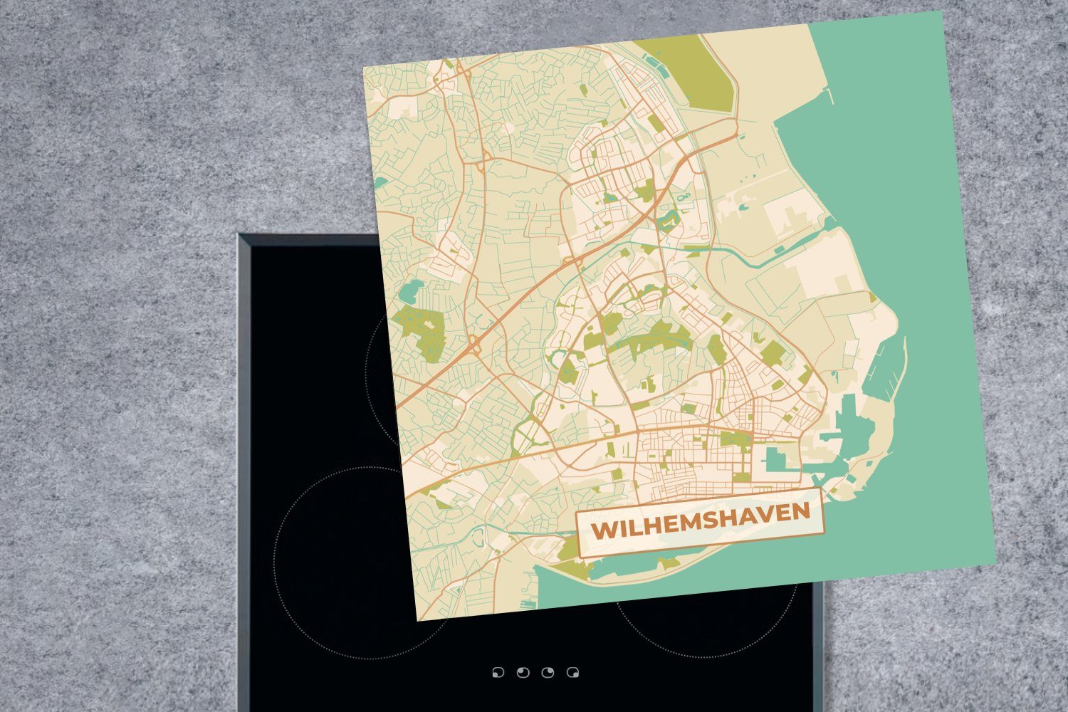 78x78 MuchoWow - Stadtplan - Karte Ceranfeldabdeckung, küche Arbeitsplatte tlg), Vinyl, Vintage, für - (1 Wilhelmshaven Herdblende-/Abdeckplatte cm,