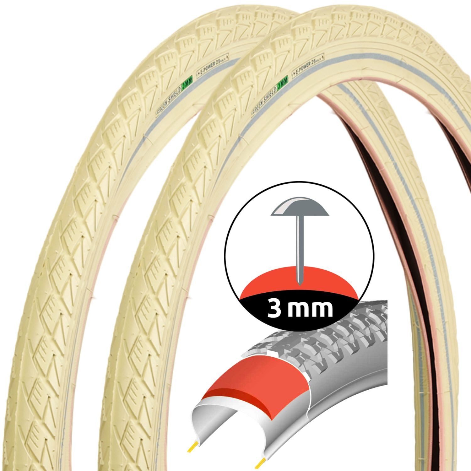 Filmer Fahrradreifen 2x Fahrrad-Reifen 28 x 1,75 Zoll ETRTO 47-622 Creme, (Set, 2-tlg., 2x Шины), 28" Universal Fahrradreifen Fahrrad-Mantel Fahrrad-Decke Retro-Design