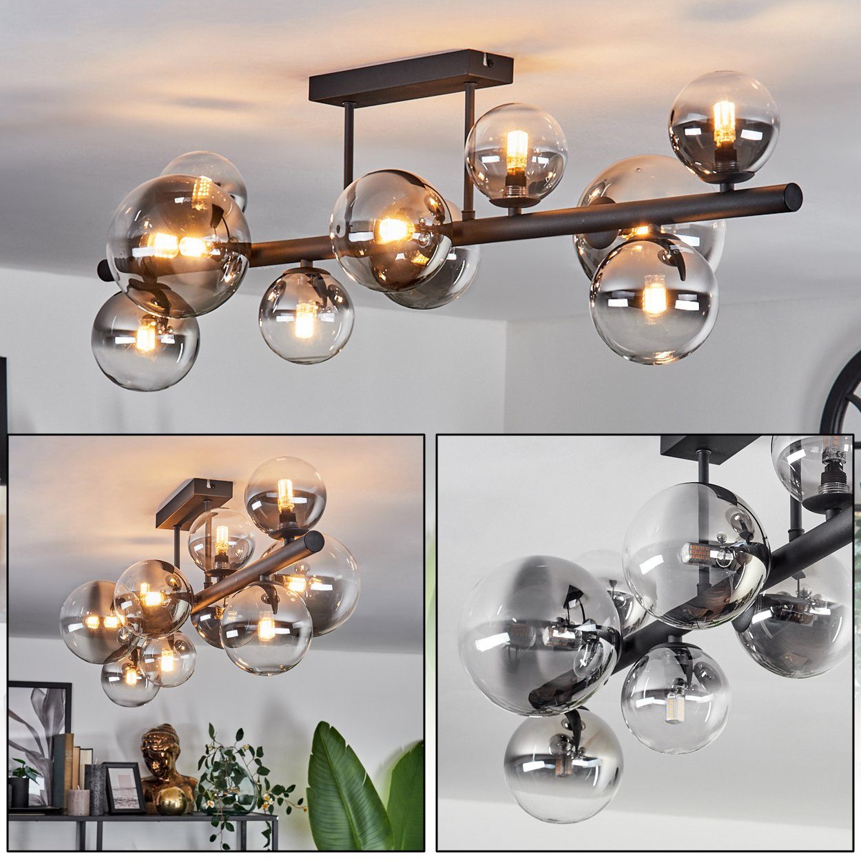 hofstein Deckenleuchte Deckenlampe aus Metall/Glas in Schwarz/Rauchfarben/K günstig online kaufen