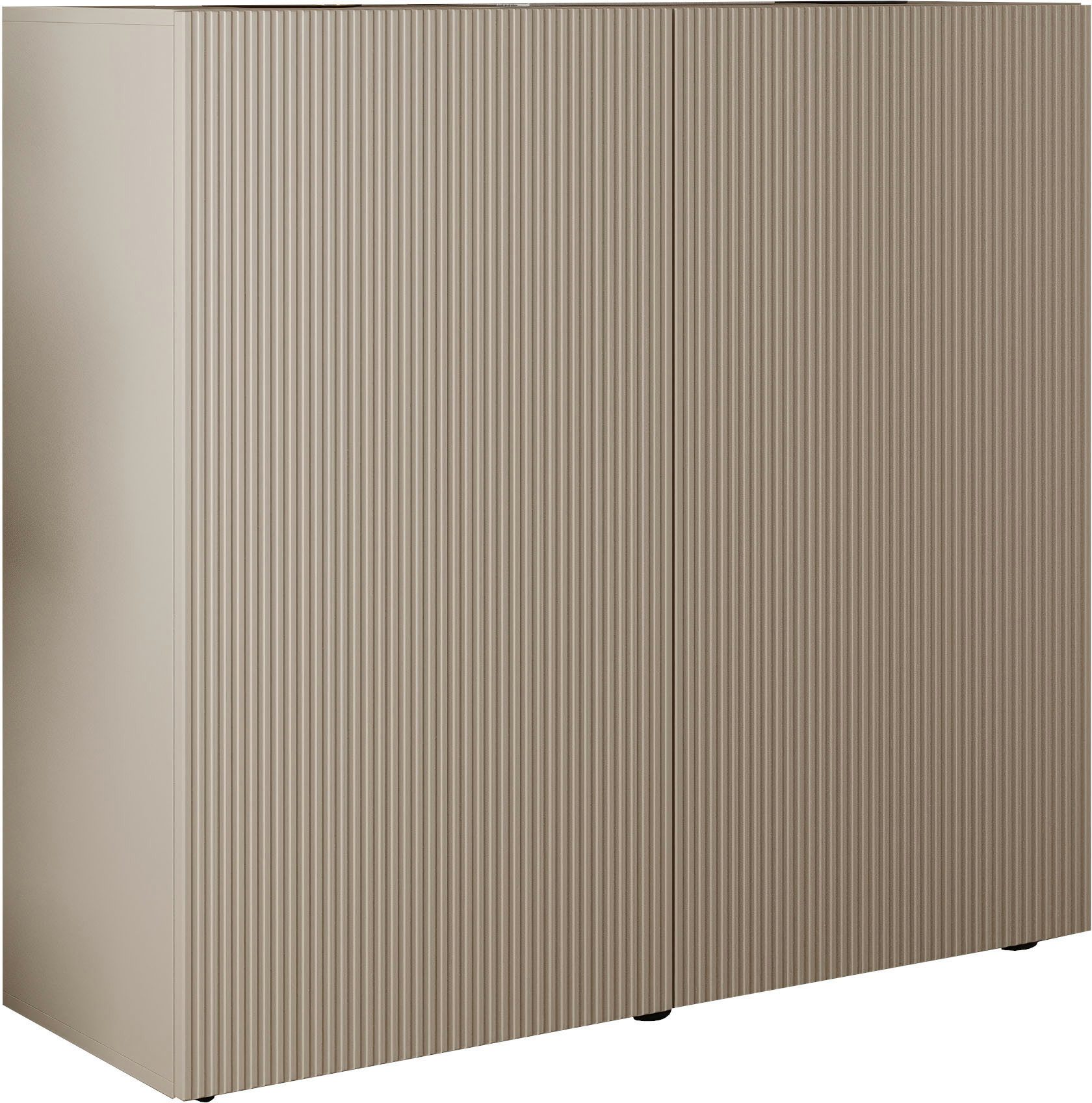 Home affaire Highboard Rio, Höhe 111 cm, Breite 120 cm, Stauraumschrank, Kommode, 2 Türen, geriffelte MDF-Fronten, modern u. elegant, viel Stauraum