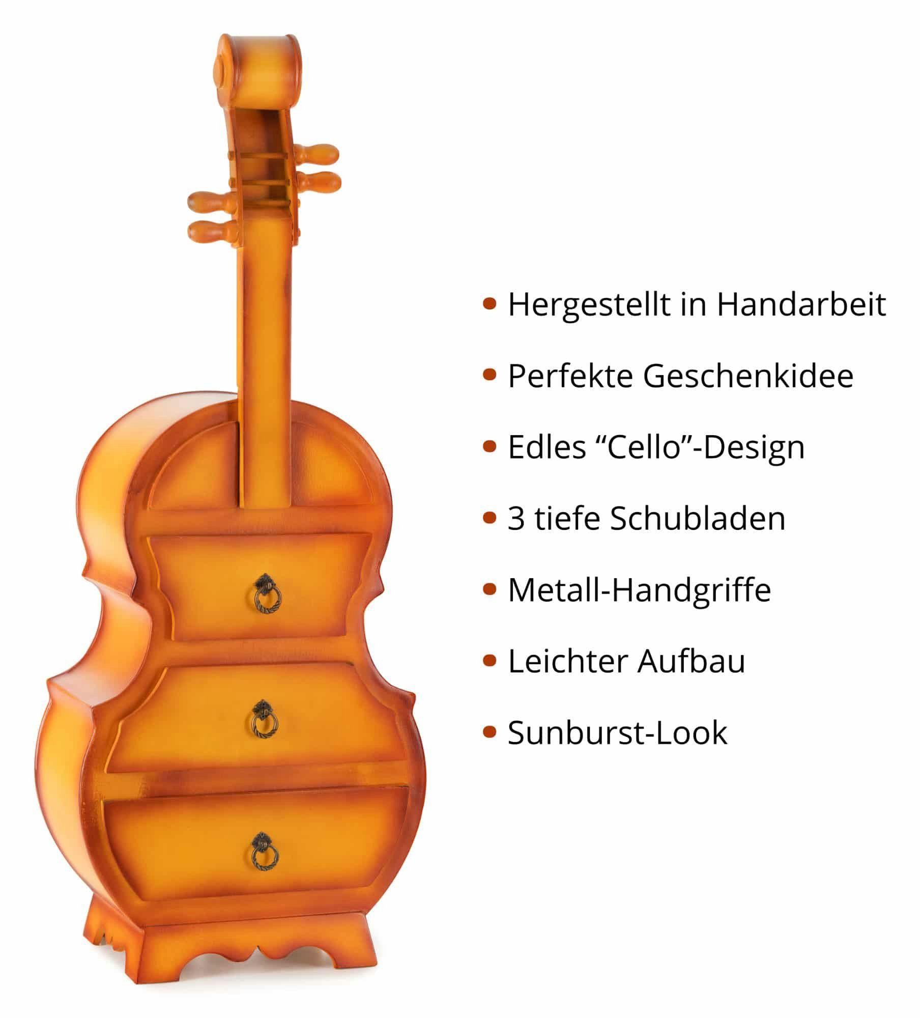 mit im Sunburst Nachtkommode), 3 Schrankkommode Stradivino Stagecaptain Schubladenkommode (Rustikale Kommode Design Schubkästen SK-1013 Cello