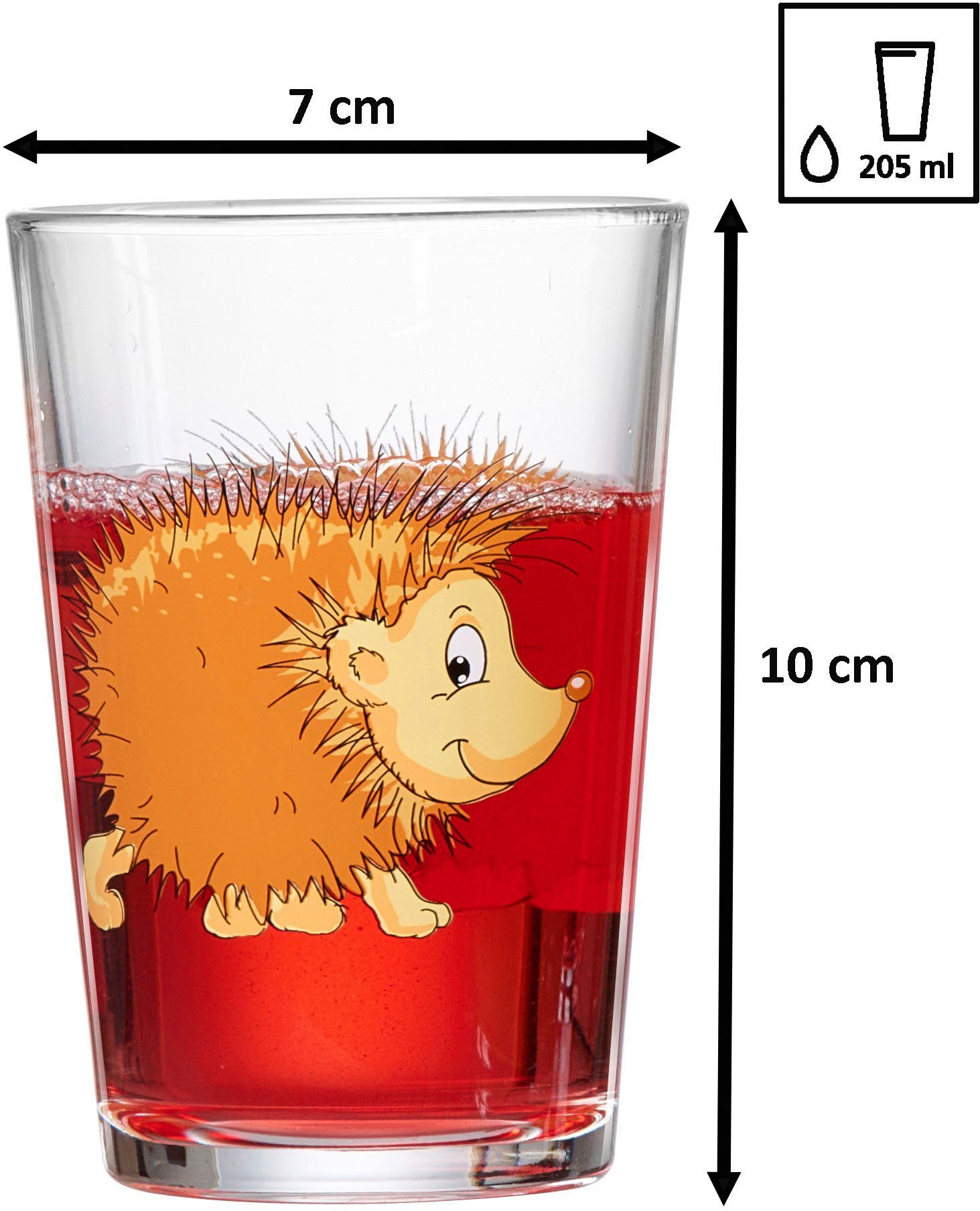 Ritzenhoff & Breker Kinderbecher Waldtiere, 6-teilig, 6-tlg., Glas, 3 verschiedene Tiermotive