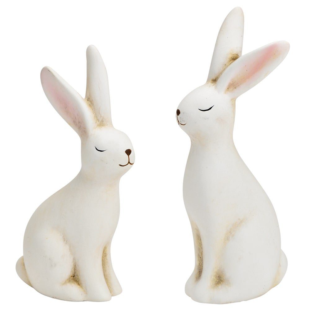 matches21 HOME & HOBBY Dekofigur Osterhasen Hasenfigur Osterdeko Dekohase weiß 2er 14 cm (2 St)