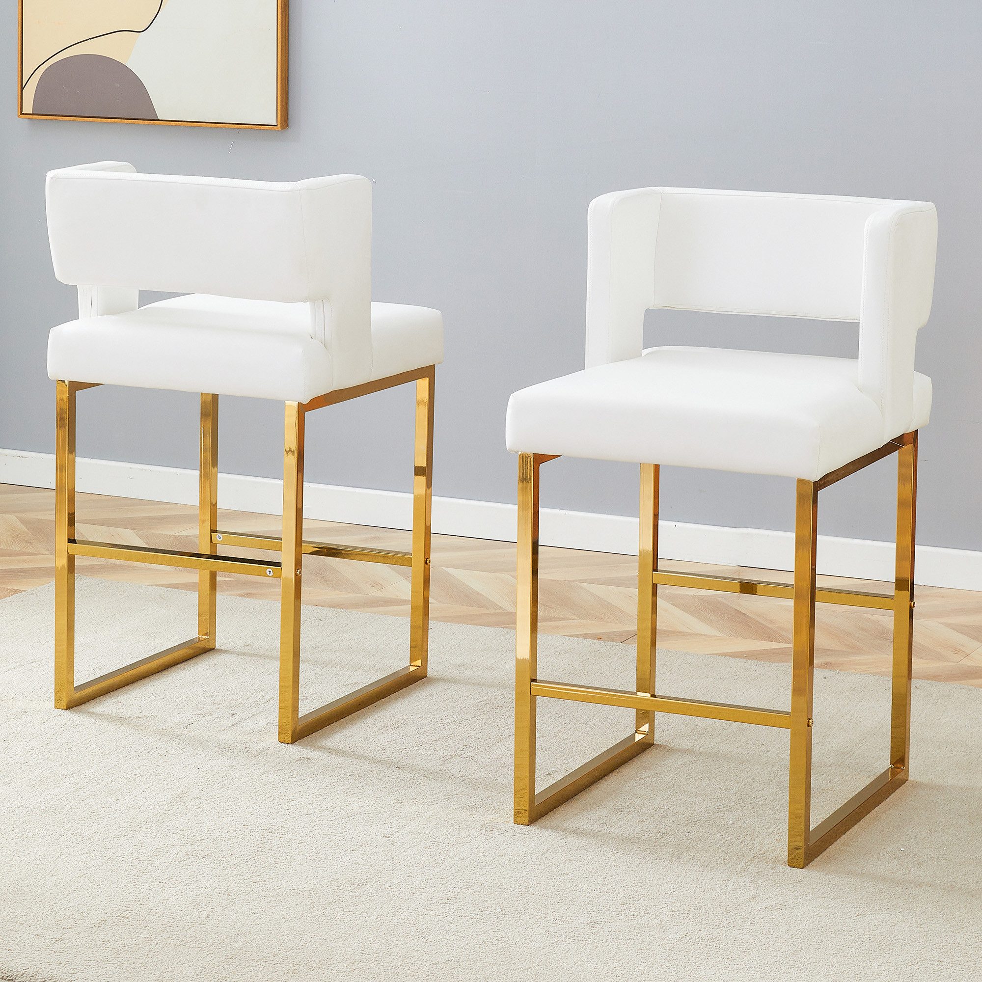 STILVORA Esszimmerstuhl 2-Pack-Barstühle mit goldenen Metallbeinen aus Weißen PU Leather