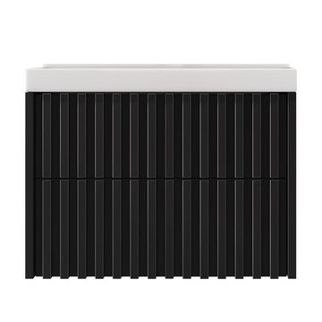 Lomadox Badmöbel-Set NANTES-107, (Spar-Set, 4-St), 80 cm Waschtisch und LED-Spiegelschrank in schwarz mit Lamellenfronten