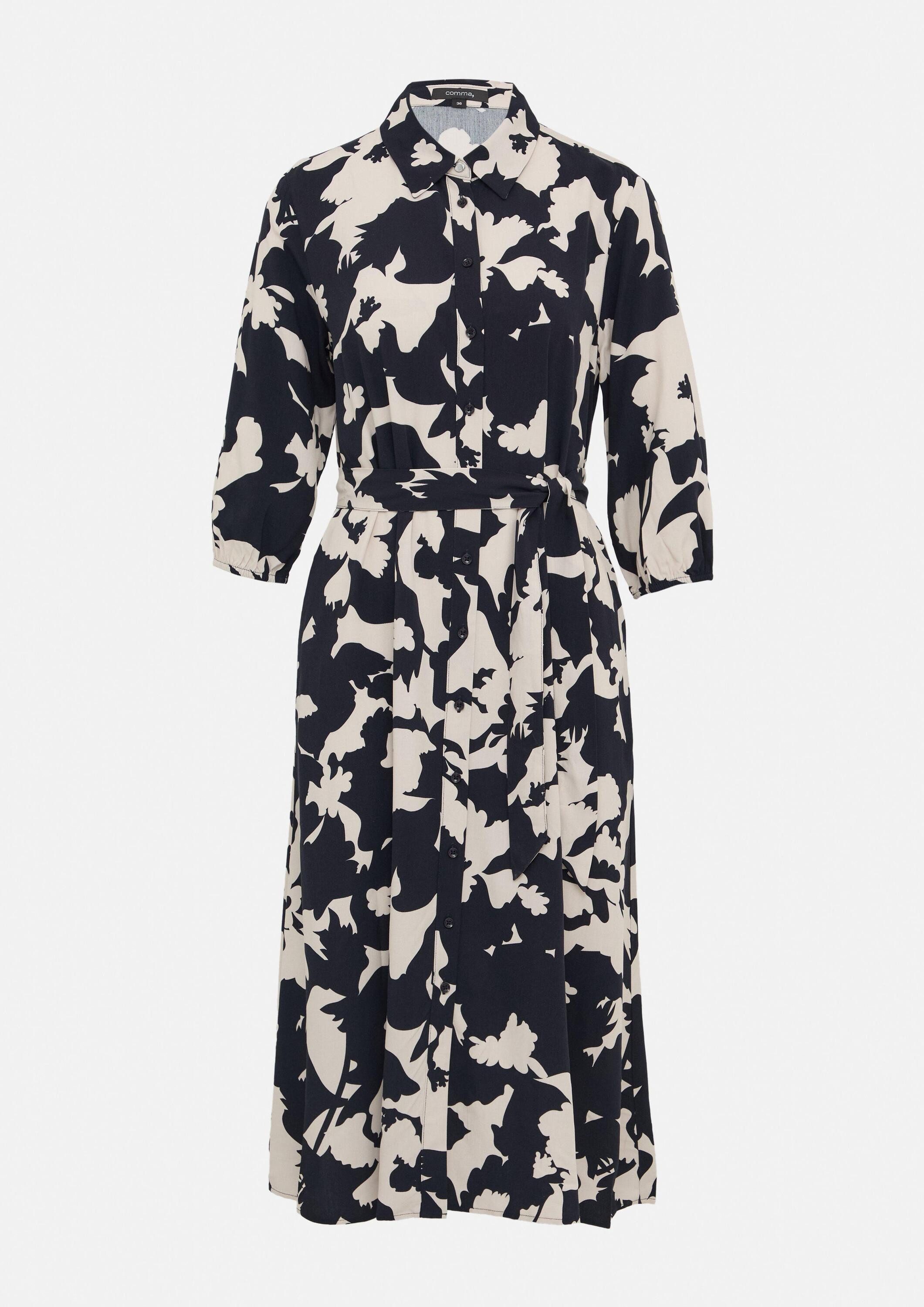 comma Midikleid Kleid Hemdblusenkleid in Midilänge mit Bindegürtel