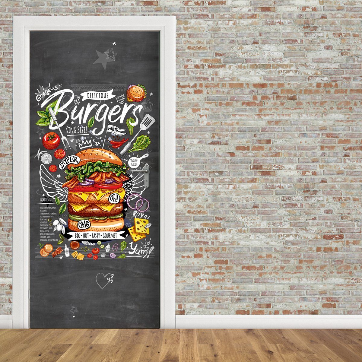 Stickerprofis Türtapete BURGER MENU, Premiumklasse, selbstklebend