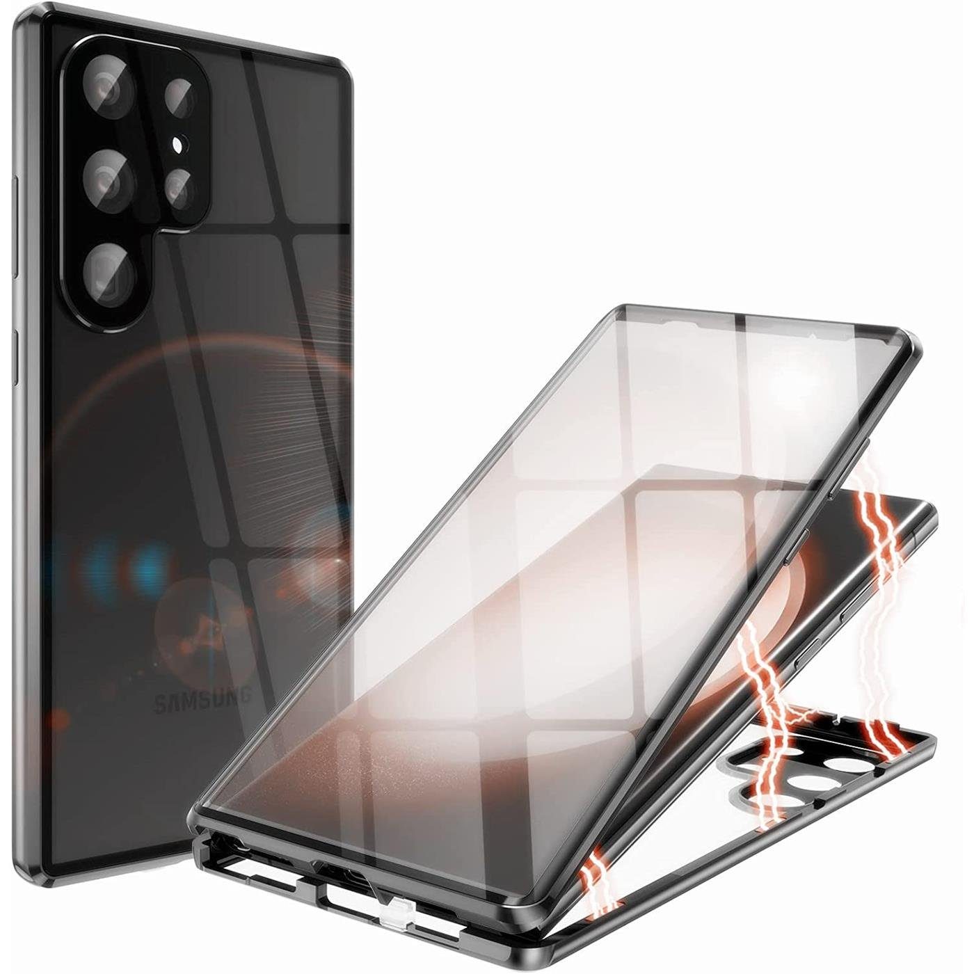 CoolGadget Handyhülle Metall Magnet Handy Case für Samsung Galaxy S23 Ultra 6,8 Zoll, Hülle 360 Grad Schutz Cover Gehärtetes Glas für Samsung S23 Ultra 5G