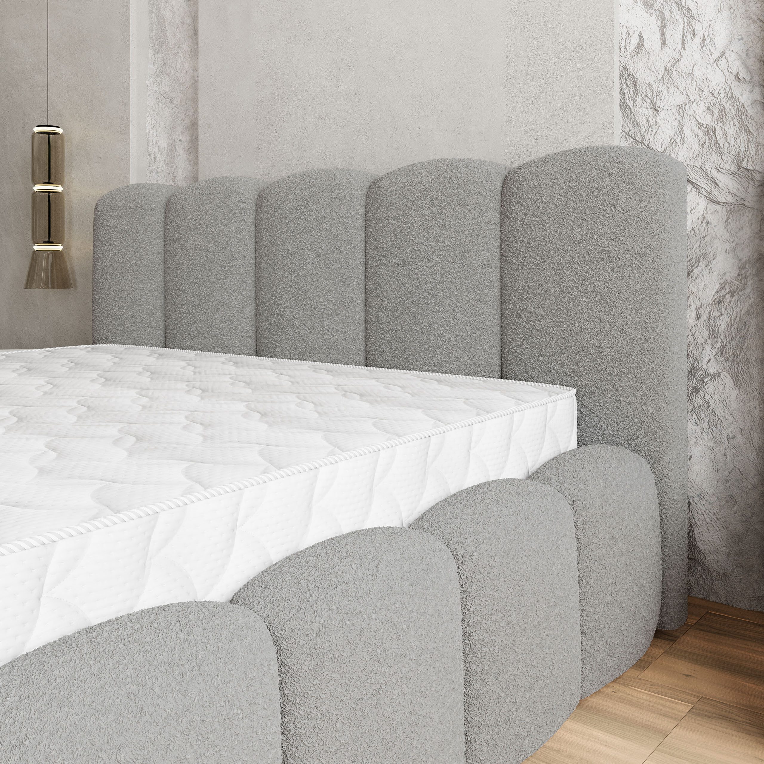 Masseno Polsterbett FALINA 180x200 cm grau (mit Bettkasten und Lattenrost)