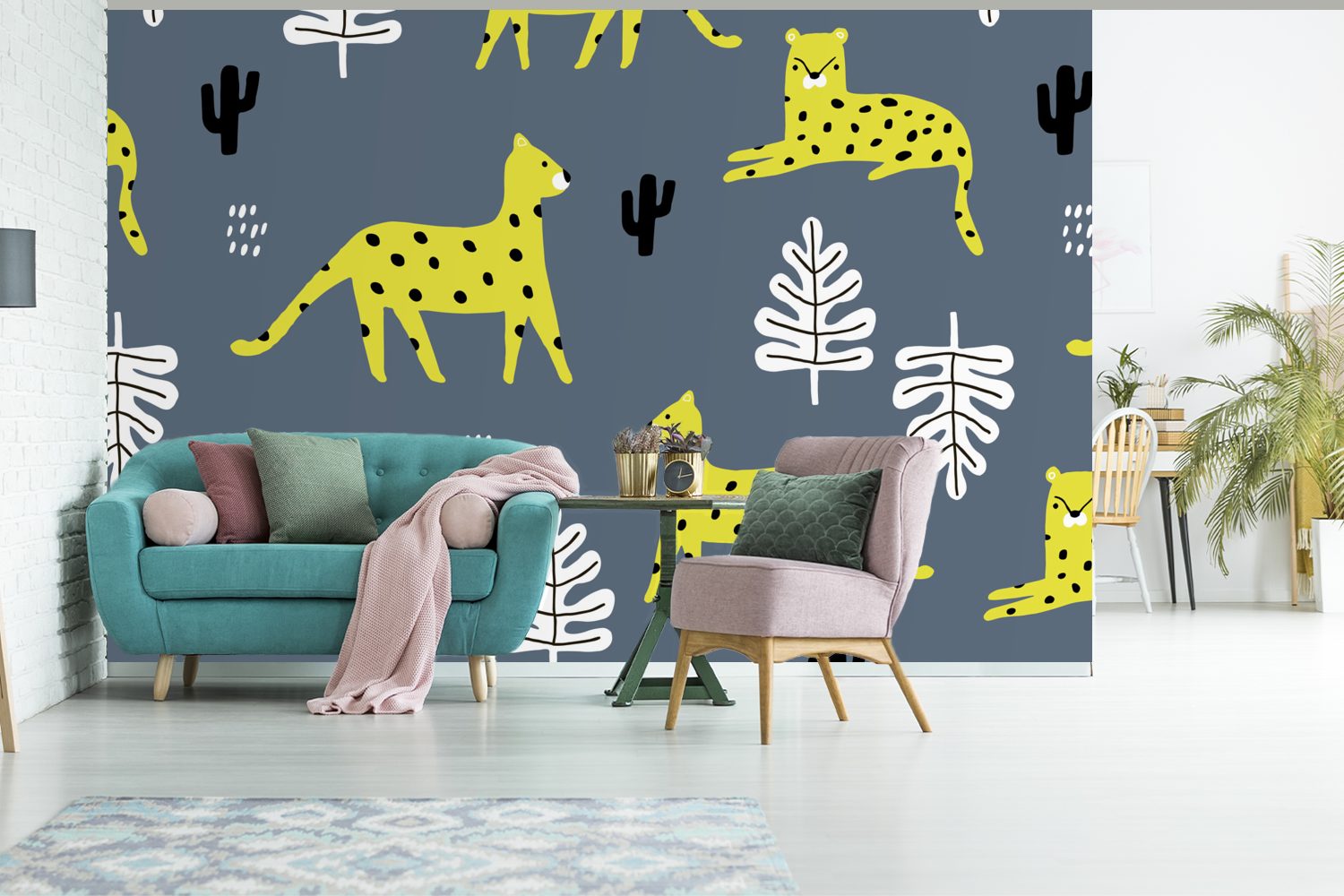 Leopard bedruckt, Vinyl MuchoWow - Wallpaper Blatt Kinderzimmer, - Muster, Wohnzimmer, (6 Fototapete St), Schlafzimmer, für Matt, Tapete