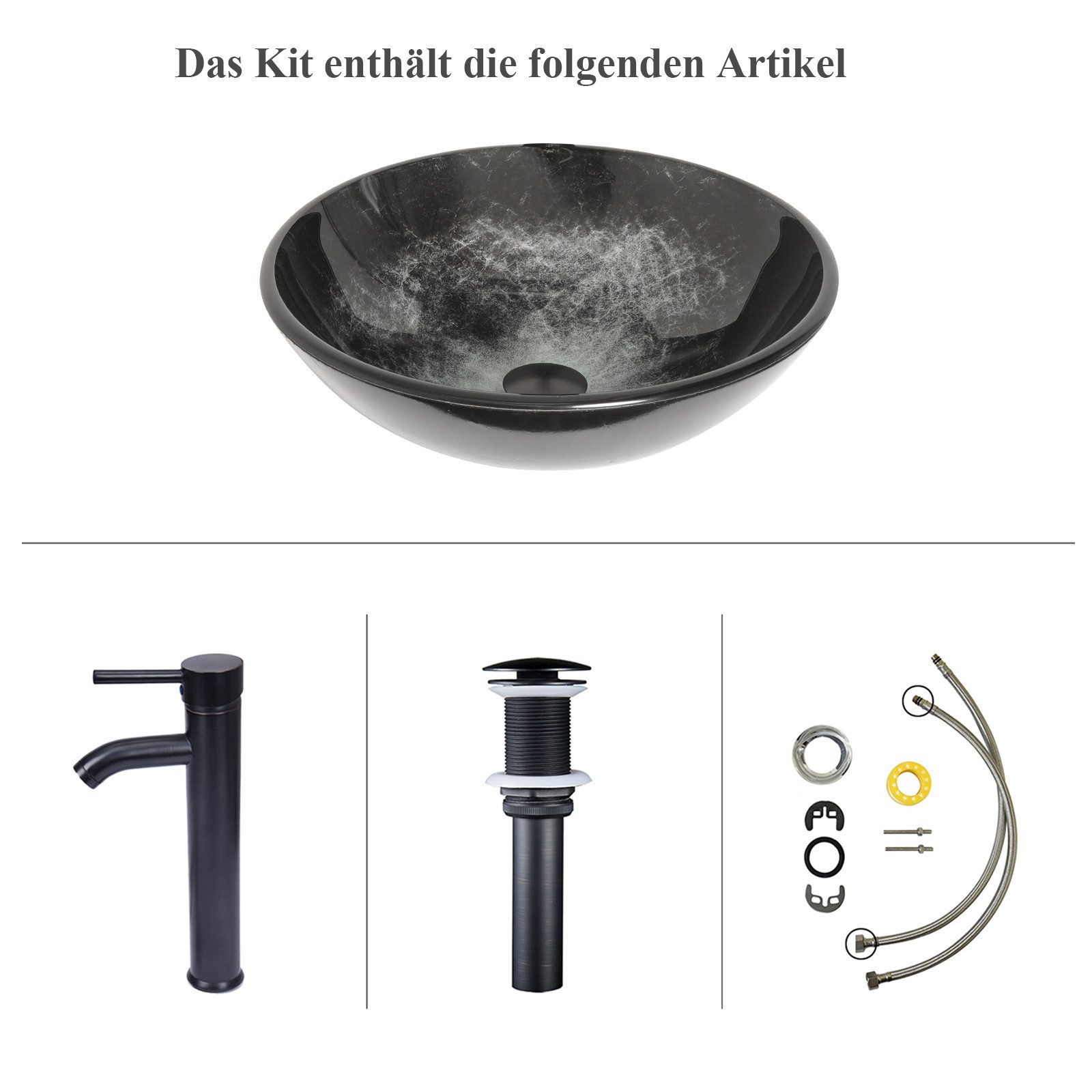 Puluomis Aufsatzwaschbecken Waschbecken Set mit Wasserhahn und Ablaufgarnit günstig online kaufen