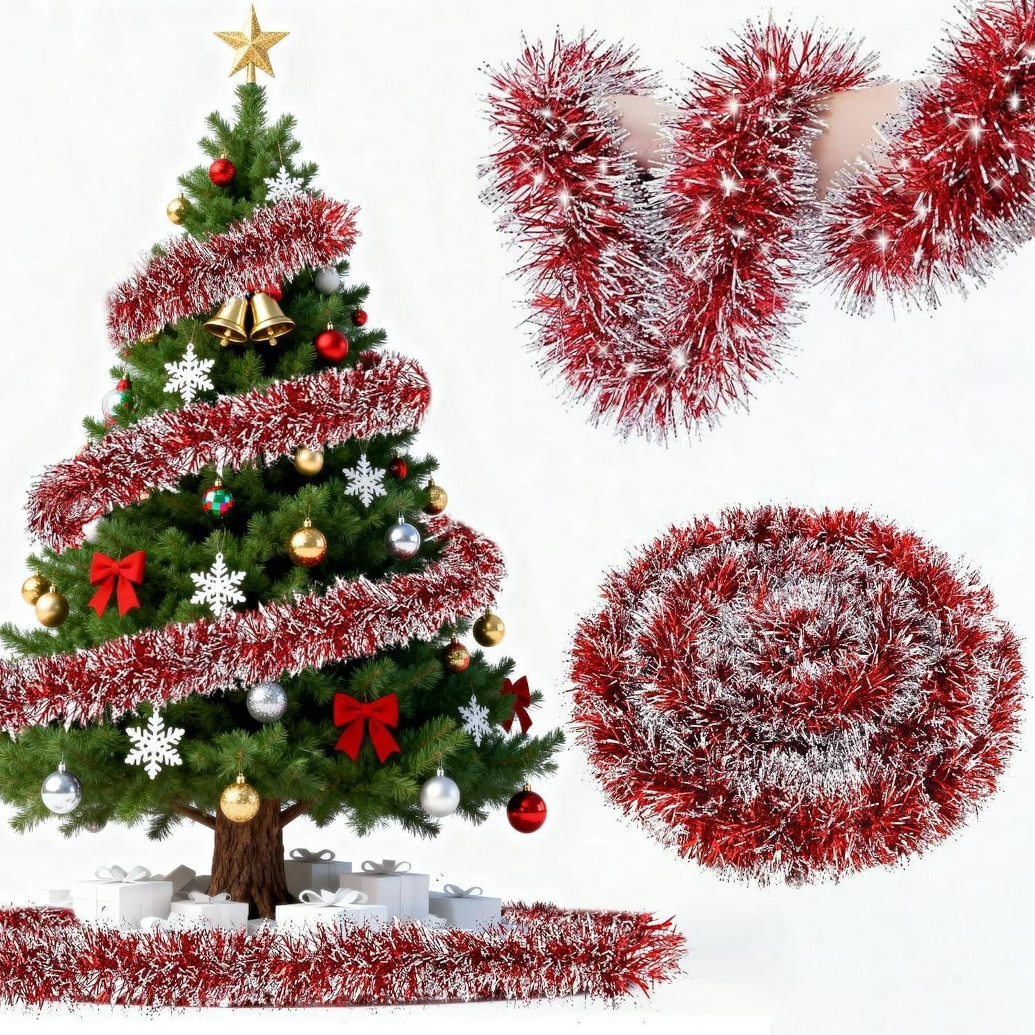LuxusKollektion Girlanden Weihnachtsgirlande Rot 10m Lametta Glitzernd