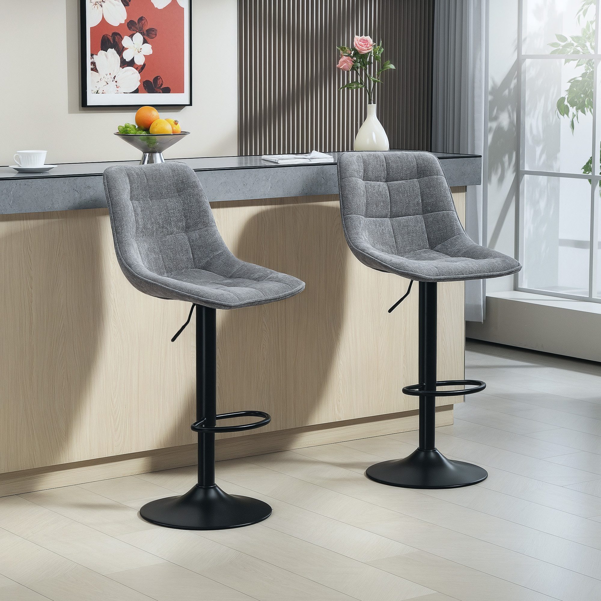 HOMCOM Barhocker mit Lehne, Stahlgestell, Chenille-Optik günstig online kaufen