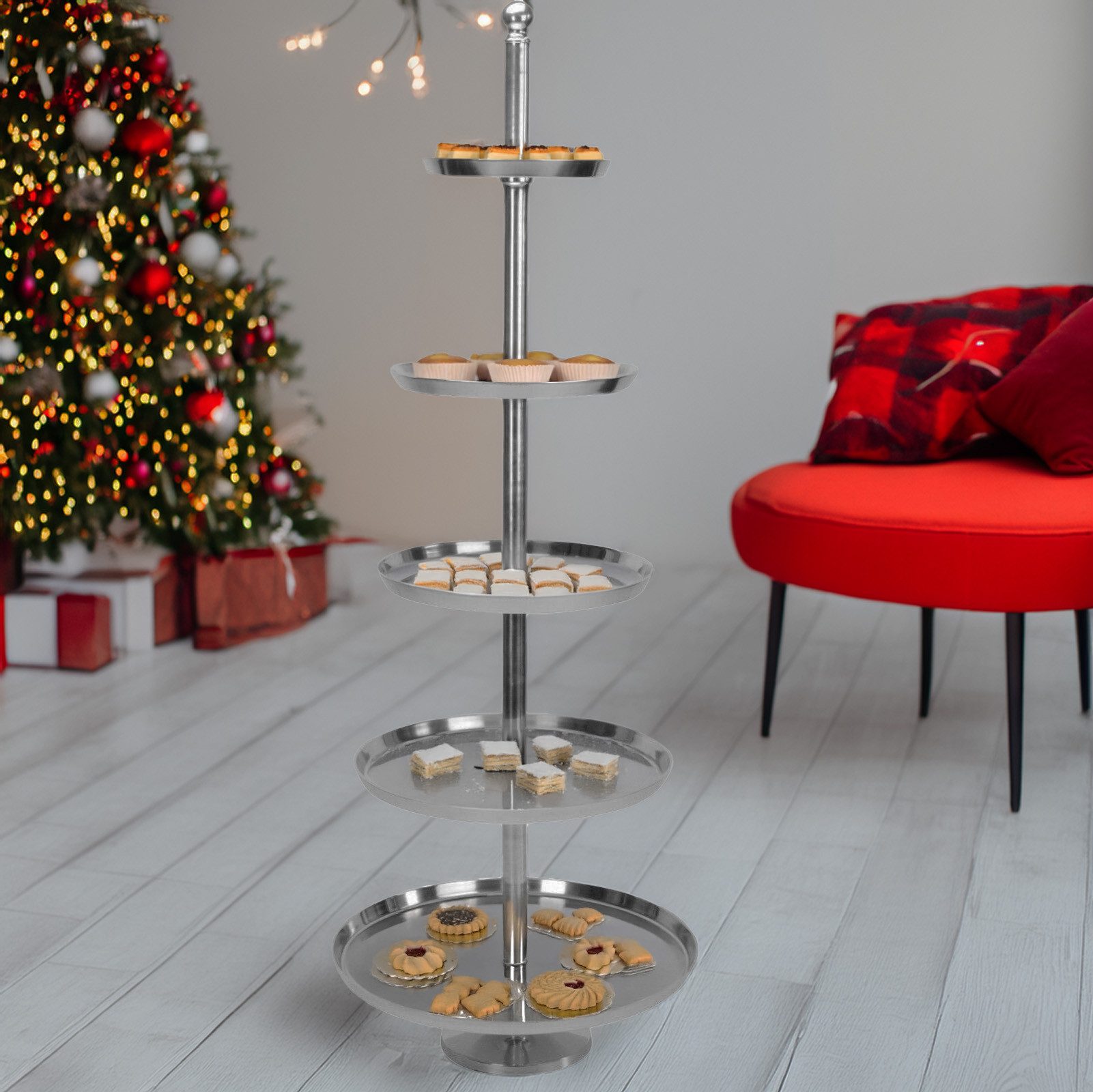 Koopman Etagere Servierständer Aluminium Deko XXL 170 cm 5 Ablagen Silberfarbend, Aluminium, (1-tlg), XXL, Aluminium Guss, 5 Etagen, bis 12 Kg belastbar, Gewicht 13 Kg