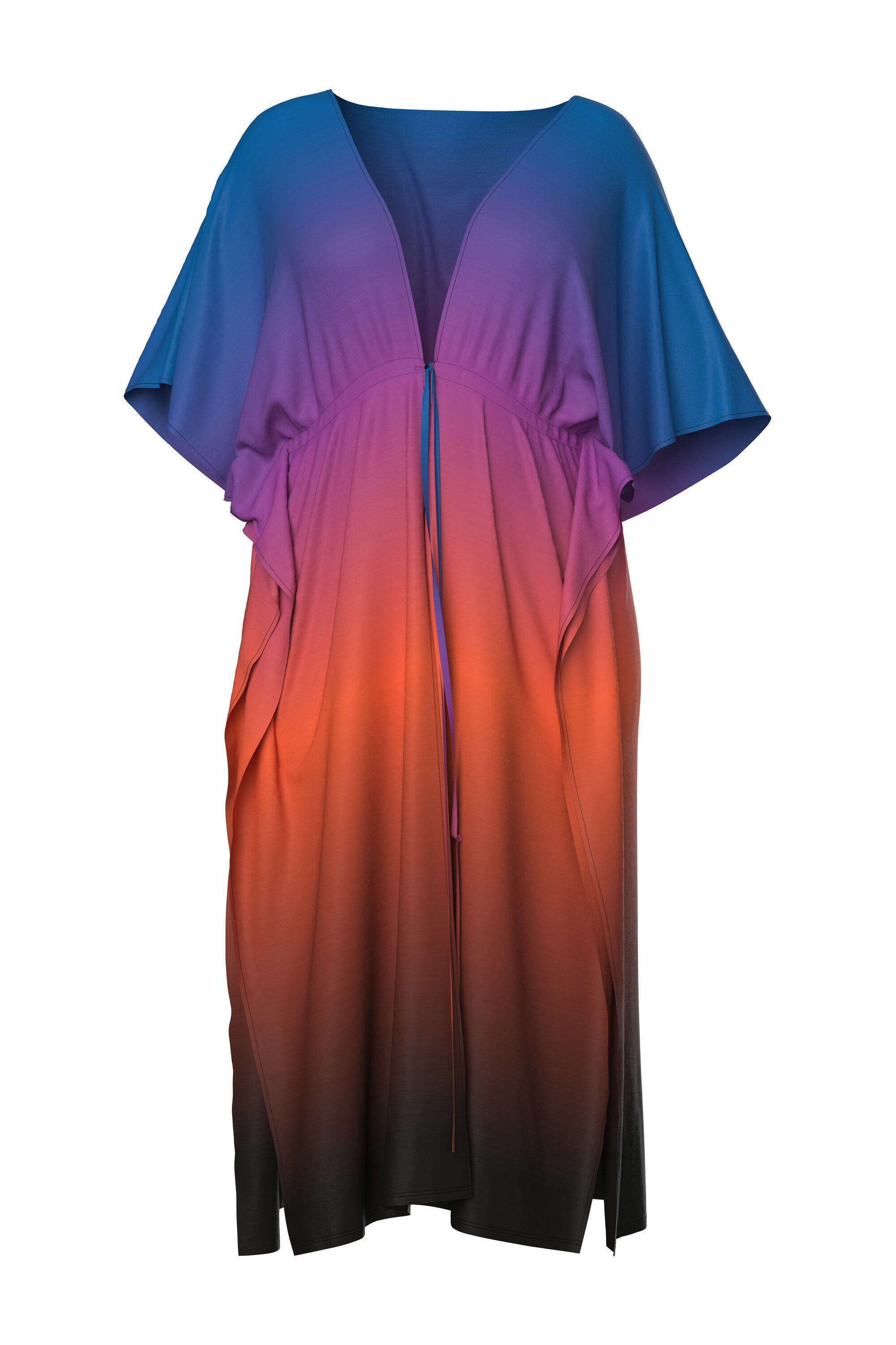 Ulla Popken Strandkleid Kaftan Farbverlauf Palmen V-Ausschnitt Halbarm