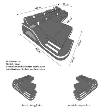 Sofa Dreams Ecksofa Ledersofa Palermo L Form Leder Sofa Leder, Couch, mit LED, wahlweise mit Bettfunktion als Schlafsofa, Designersofa