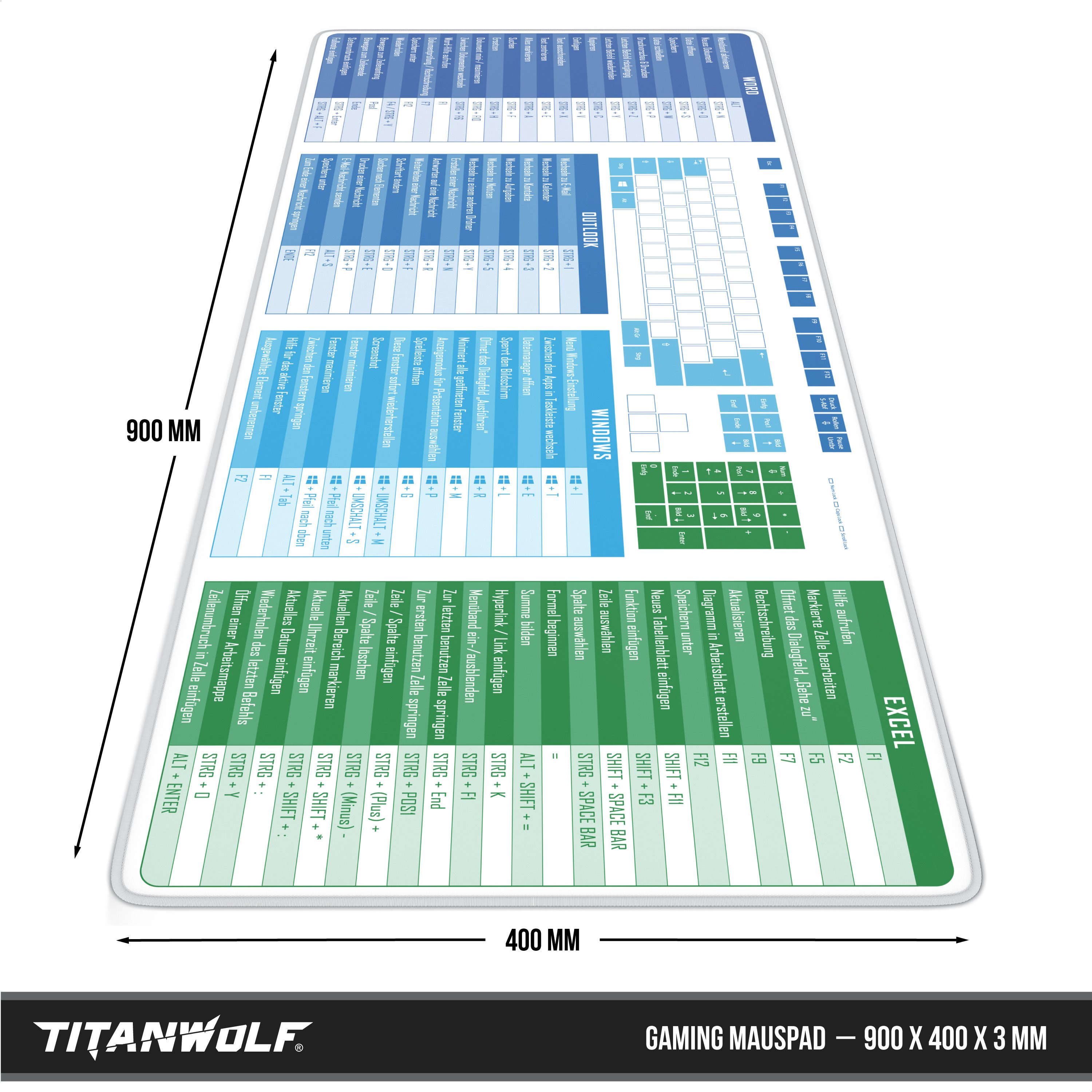 Titanwolf Gaming Mauspad XXL Speed Mousepad 900 x 400 x 3 mm, Schreibtischauflage, abwaschbar (1-St), rutschfeste Rückseite, Geschwindigkeit & Präzision, MS Key – Bild 2 von 5