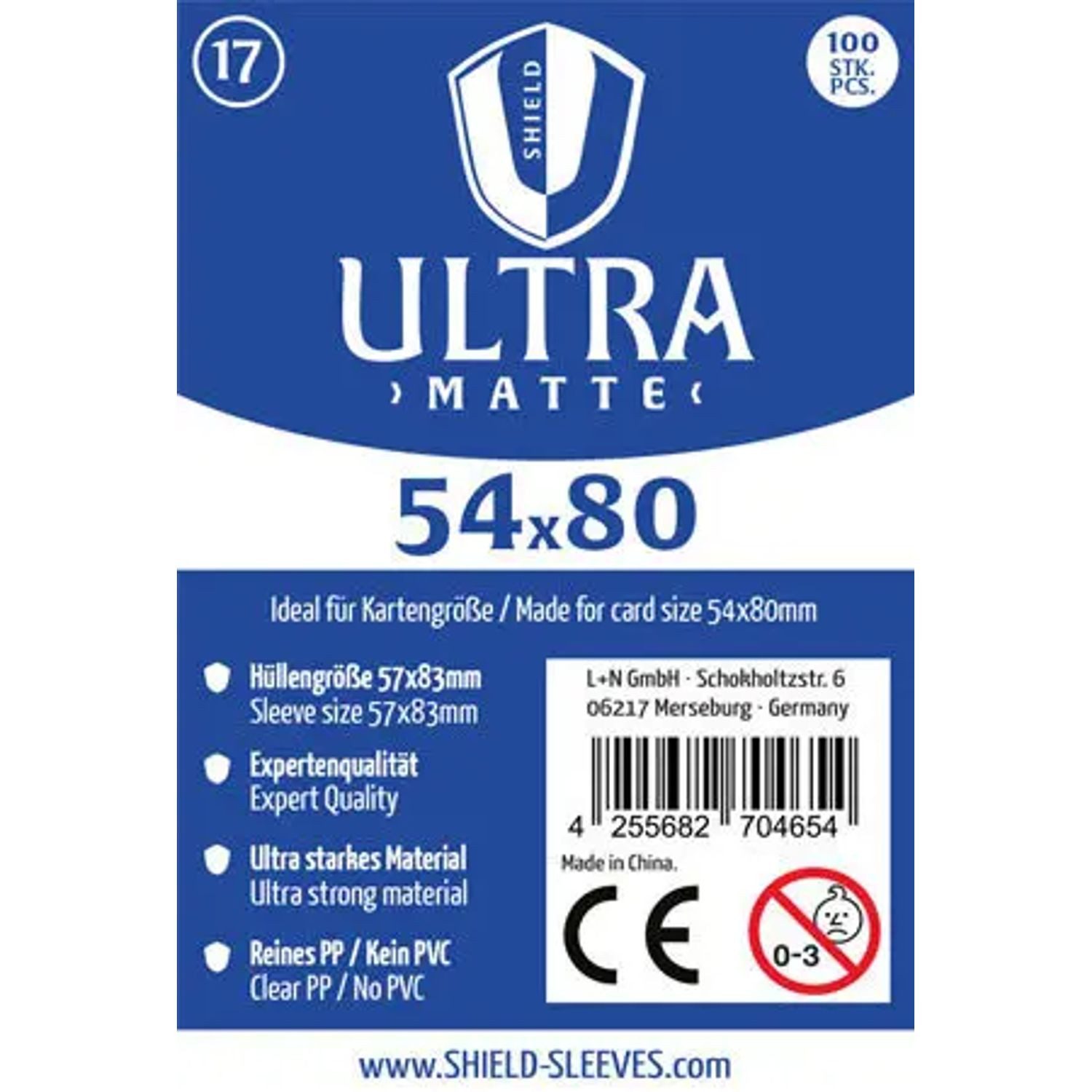 SHIELD Spiel Shield Ultra Matte 17 - 100 Super Sleeves für Kartengröße 54 x 80 mm