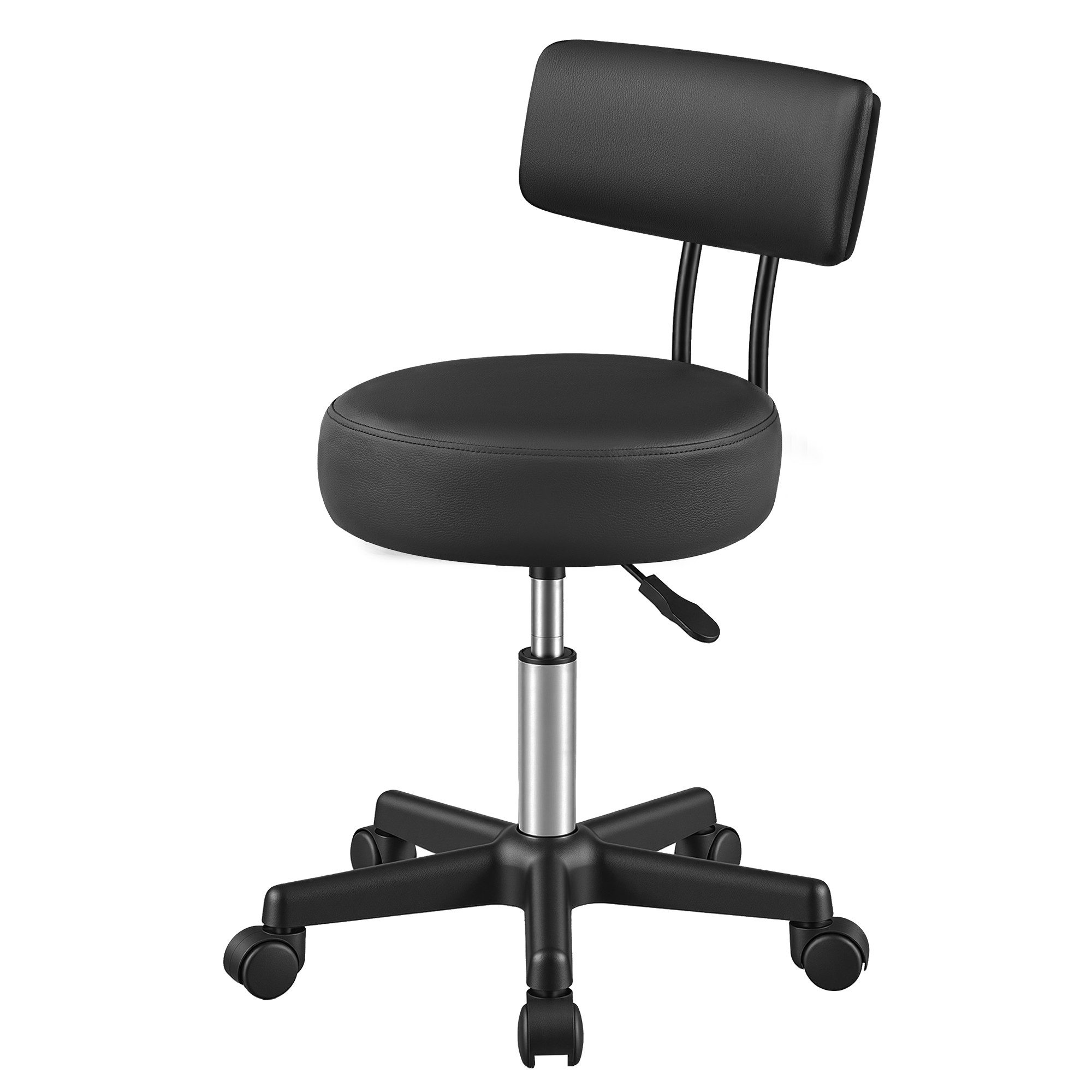 SONGMICS Arbeitshocker Rollhocker, höhenverstellbar, Hocker mit Rückenlehne, Labor, belastbar bis 150 kg, PU-Bezug, Sitzhöhe 44-59 cm