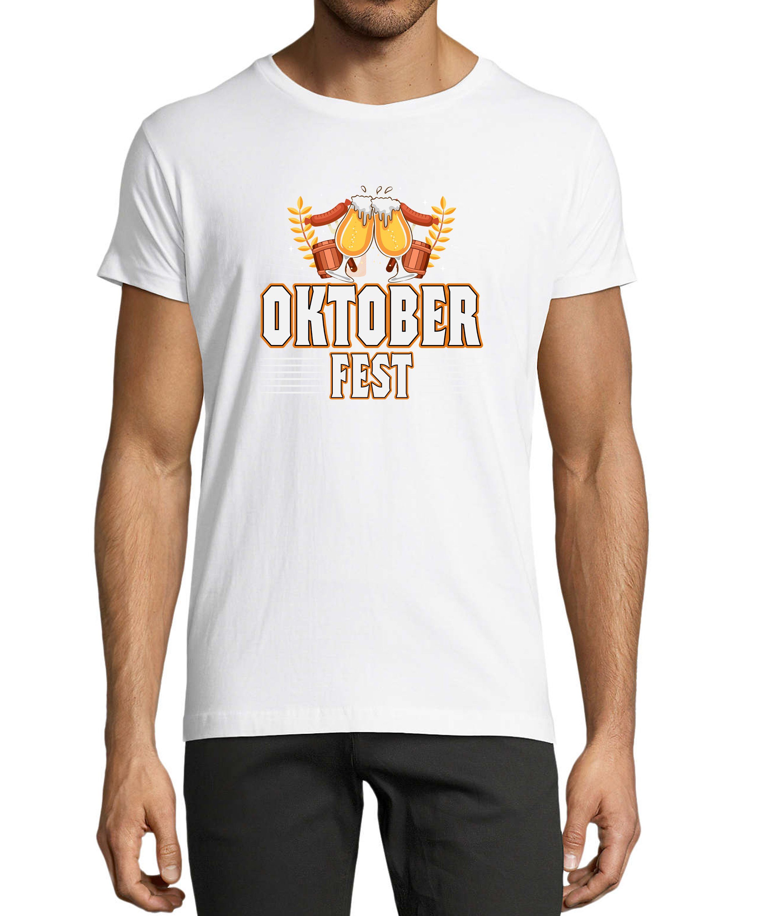 Herren Baumwollshirt Shirt i327 MyDesign24 Aufdruck Fit, T-Shirt weiss mit Oktoberfest Party - Regular T-Shirt
