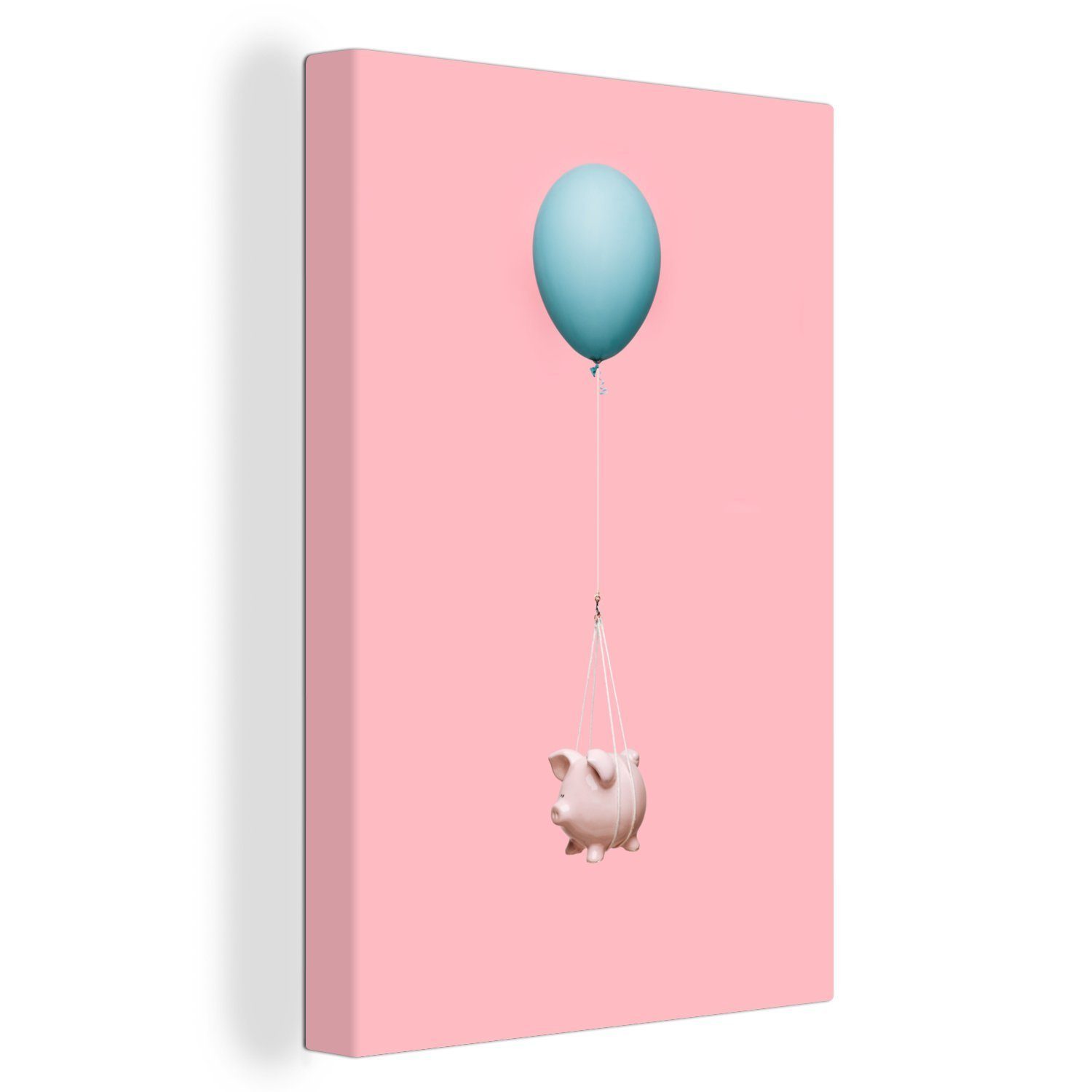OneMillionCanvasses® Leinwandbild Sparschwein auf Ballon, (1 St), Leinwandbild fertig bespannt inkl. Zackenaufhänger, Gemälde, 20x30 cm