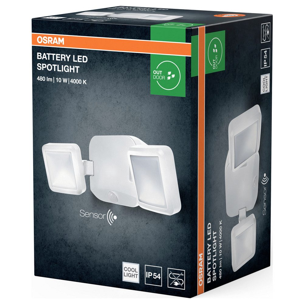 Osram LED Flutlichtstrahler OSRAM HOMELIGHTING Battery LED Spotlight Sensor 10W 4000K IP54 White 4