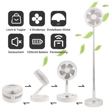 KAHOO Tischventilator höhenverstellbar USB, 4 Windstufen + Timing + Fernbedienung